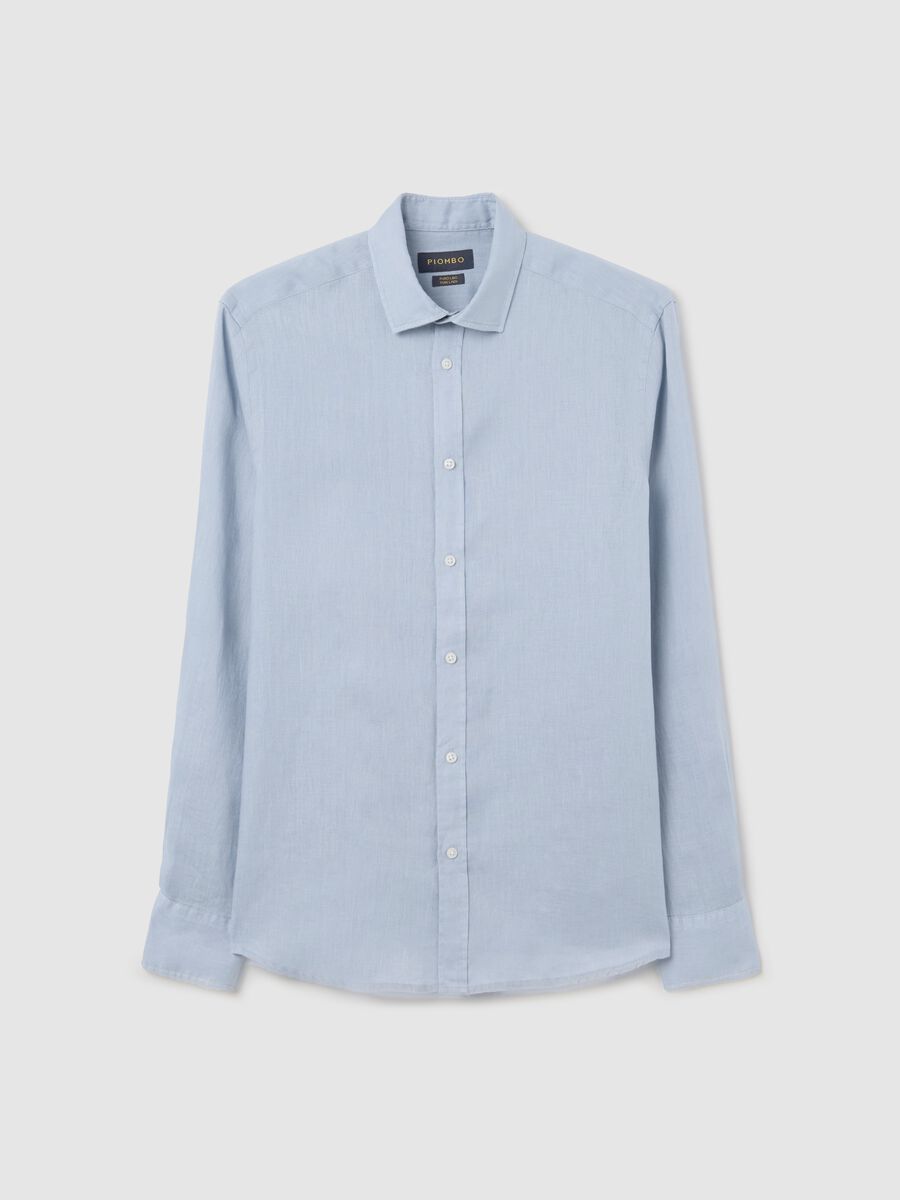 Long Sleeve Light Blue Linen Shirt by Piombo_4