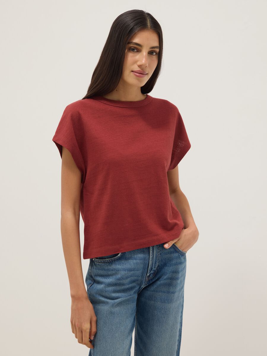 Red cotton-linen blend short-sleeve T-shirt, regular fit_0