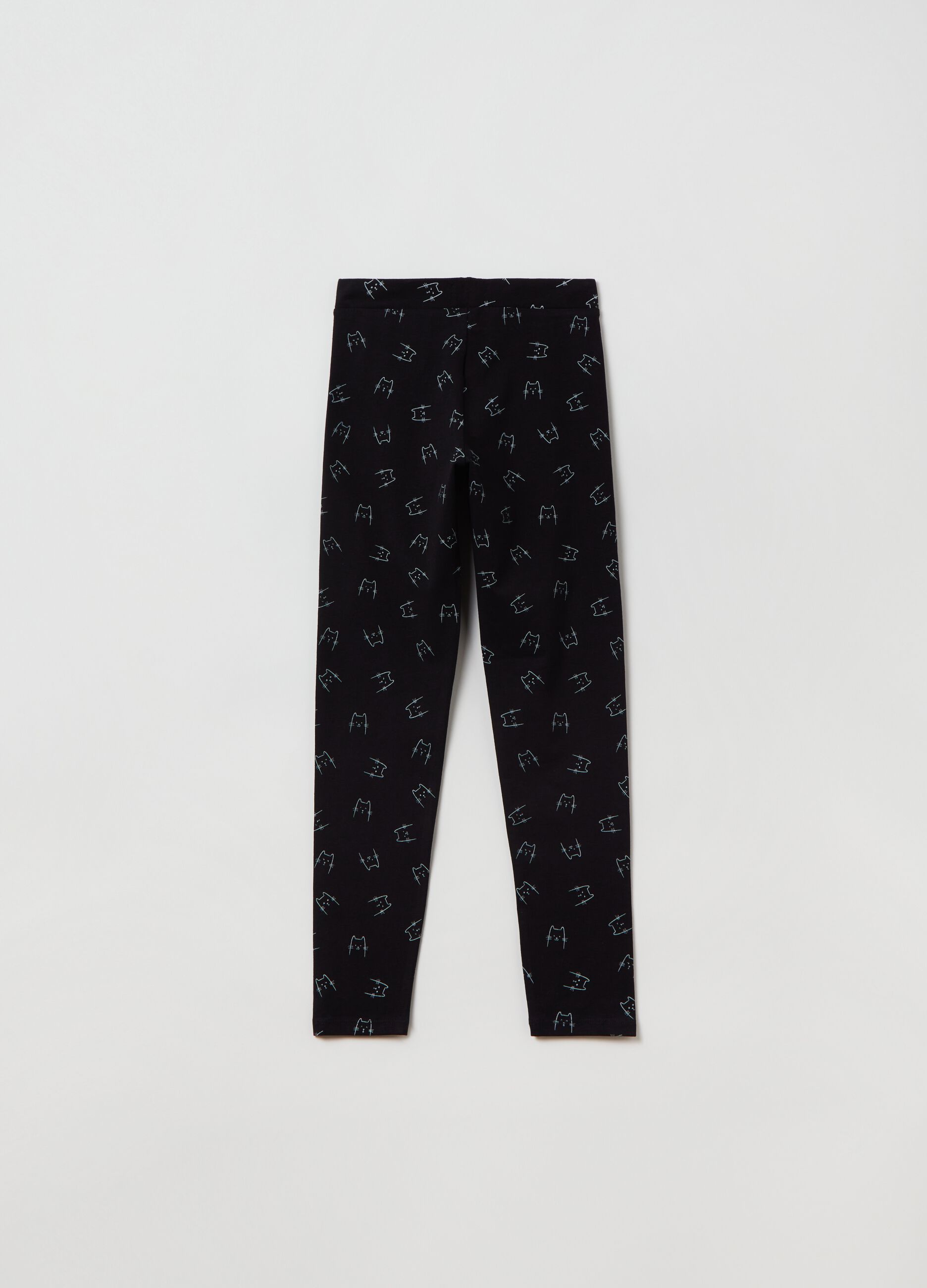 Cotton leggings with all-over cats print