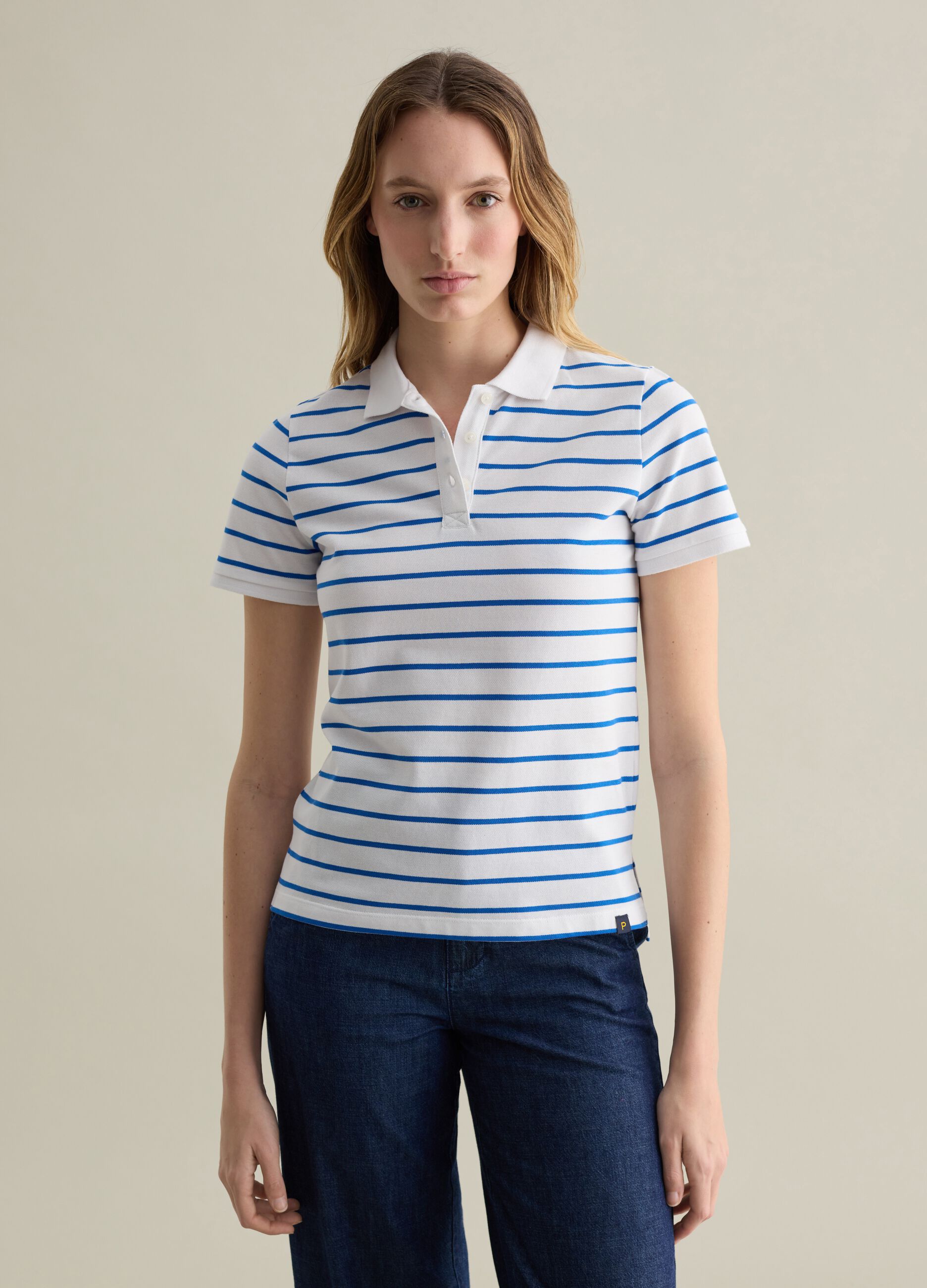 Light blue and white striped polo shirt in piquet