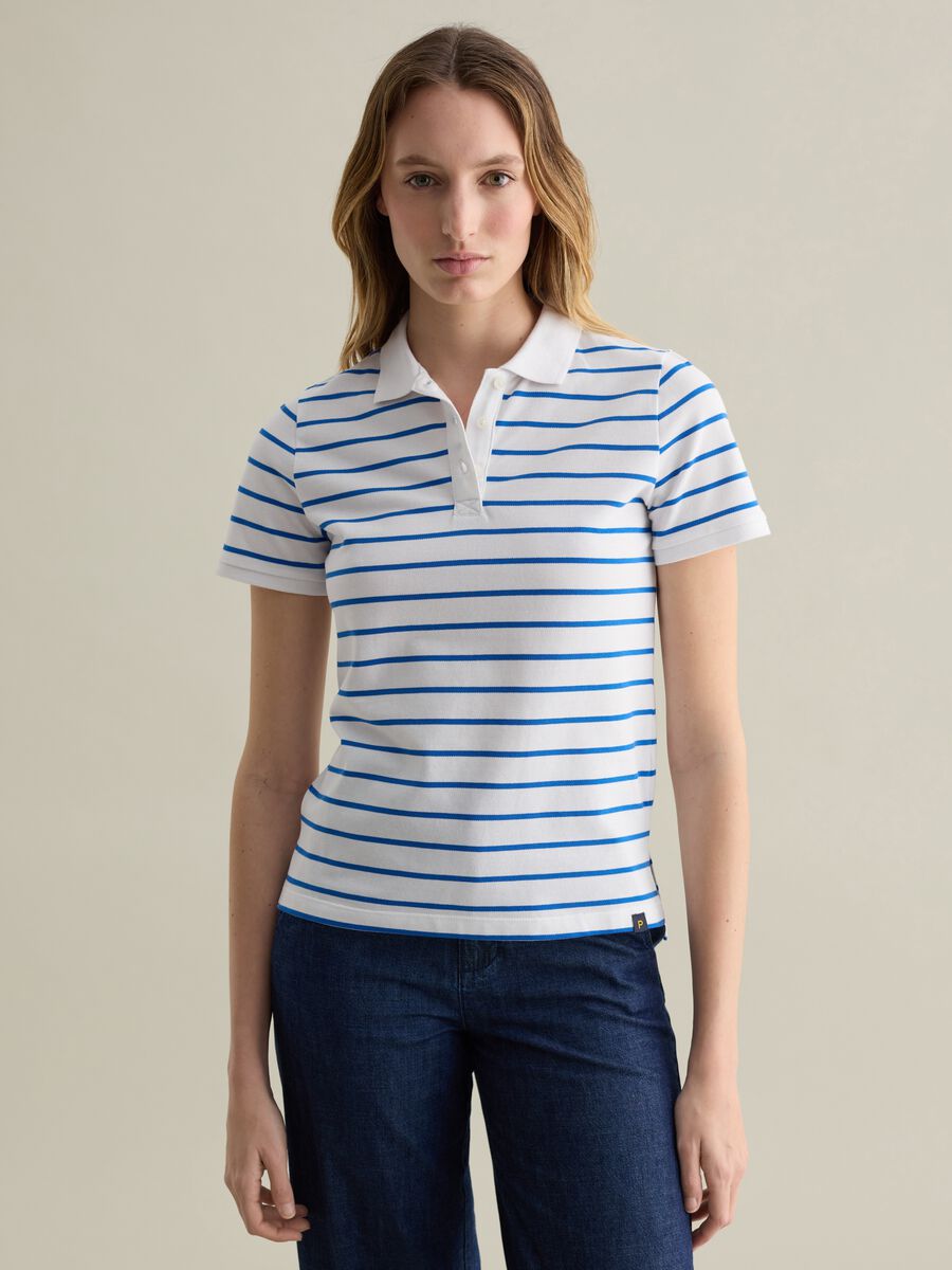 Light blue and white striped polo shirt in piquet_0