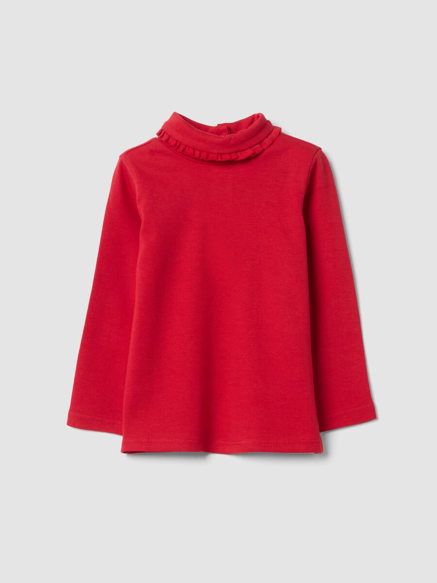 Maglietta rossa in puro cotone con collo alto_0