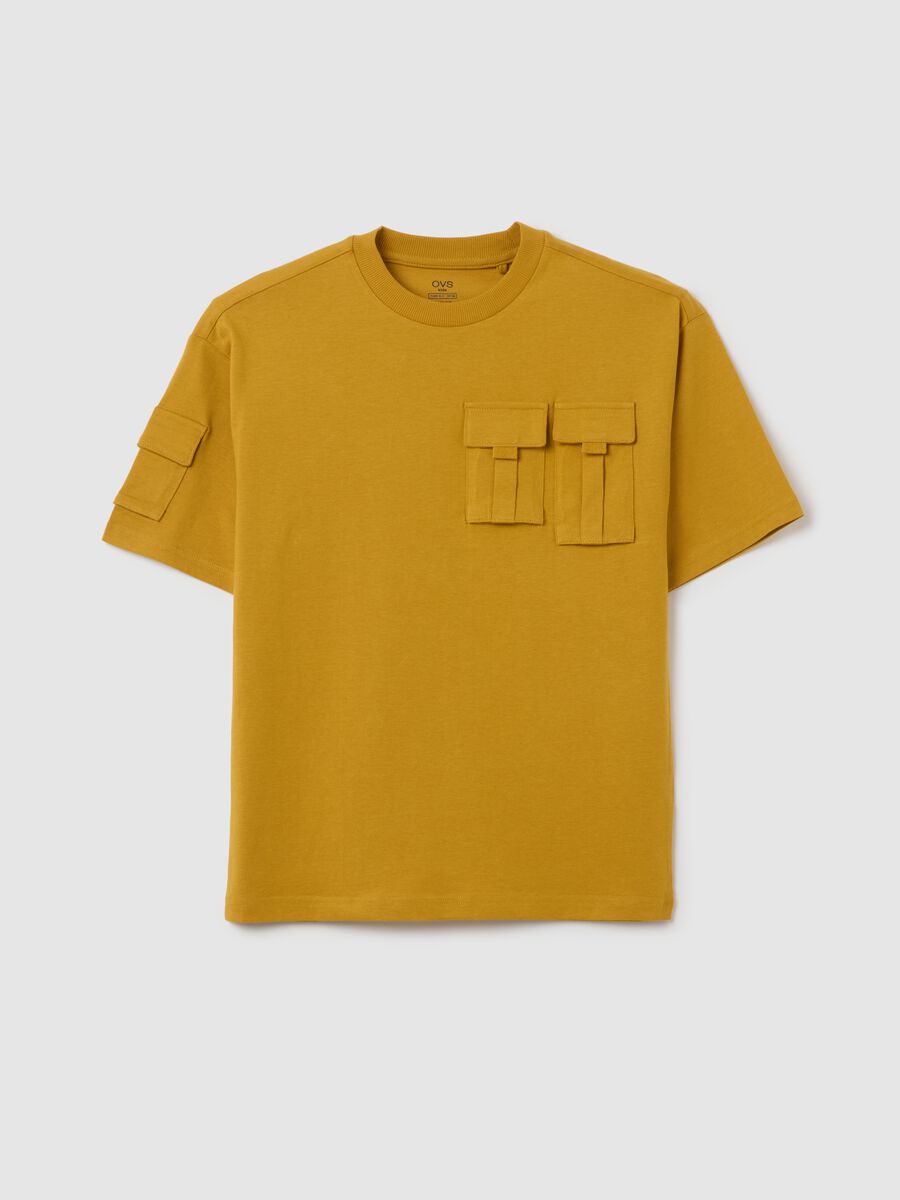 Boys' pure cotton gold regular fit t-shirt with pockets_3