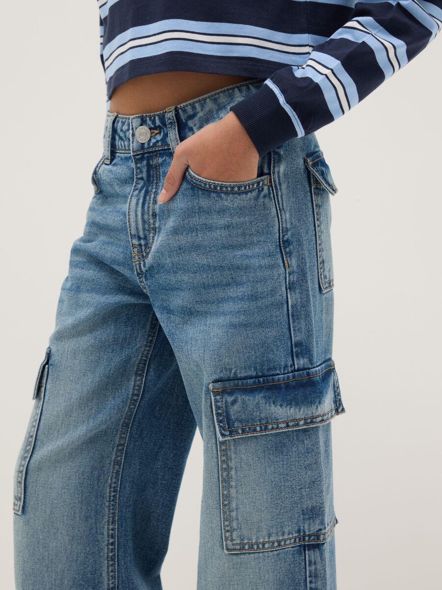 Jeans blu in puro cotone denim regular fit per ragazza_2