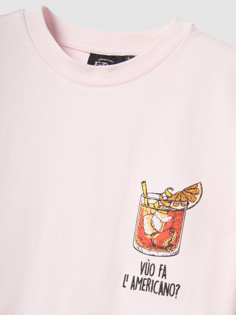 Regular fit pink pure cotton T-shirt with Americano prints_5