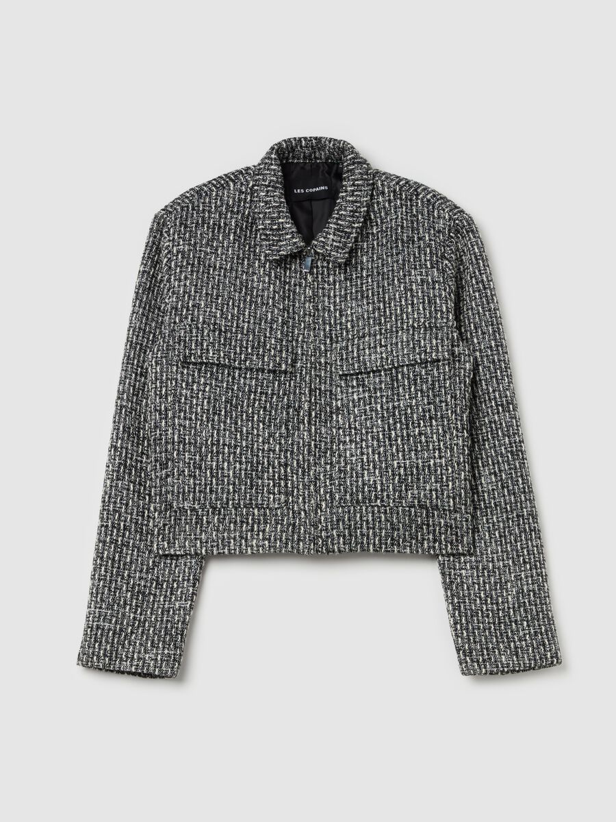 Short jacket in tweed with geometric weave_4