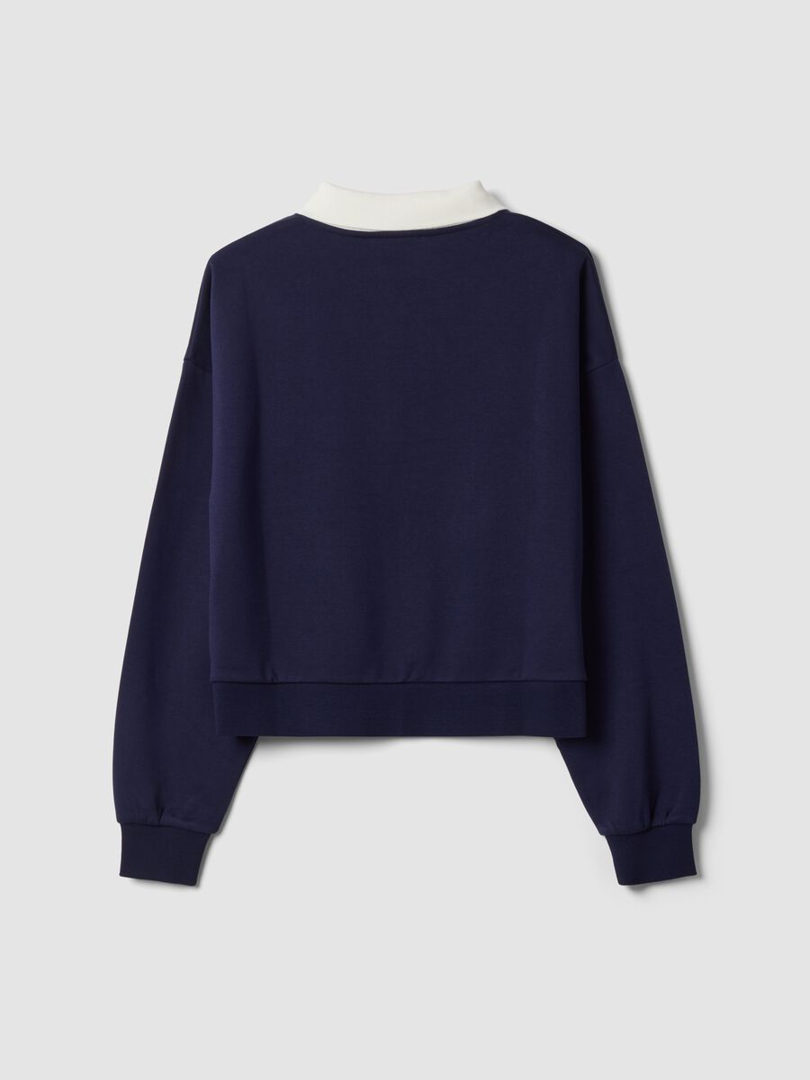 Felpa blu in misto cotone con girocollo e colletto_6