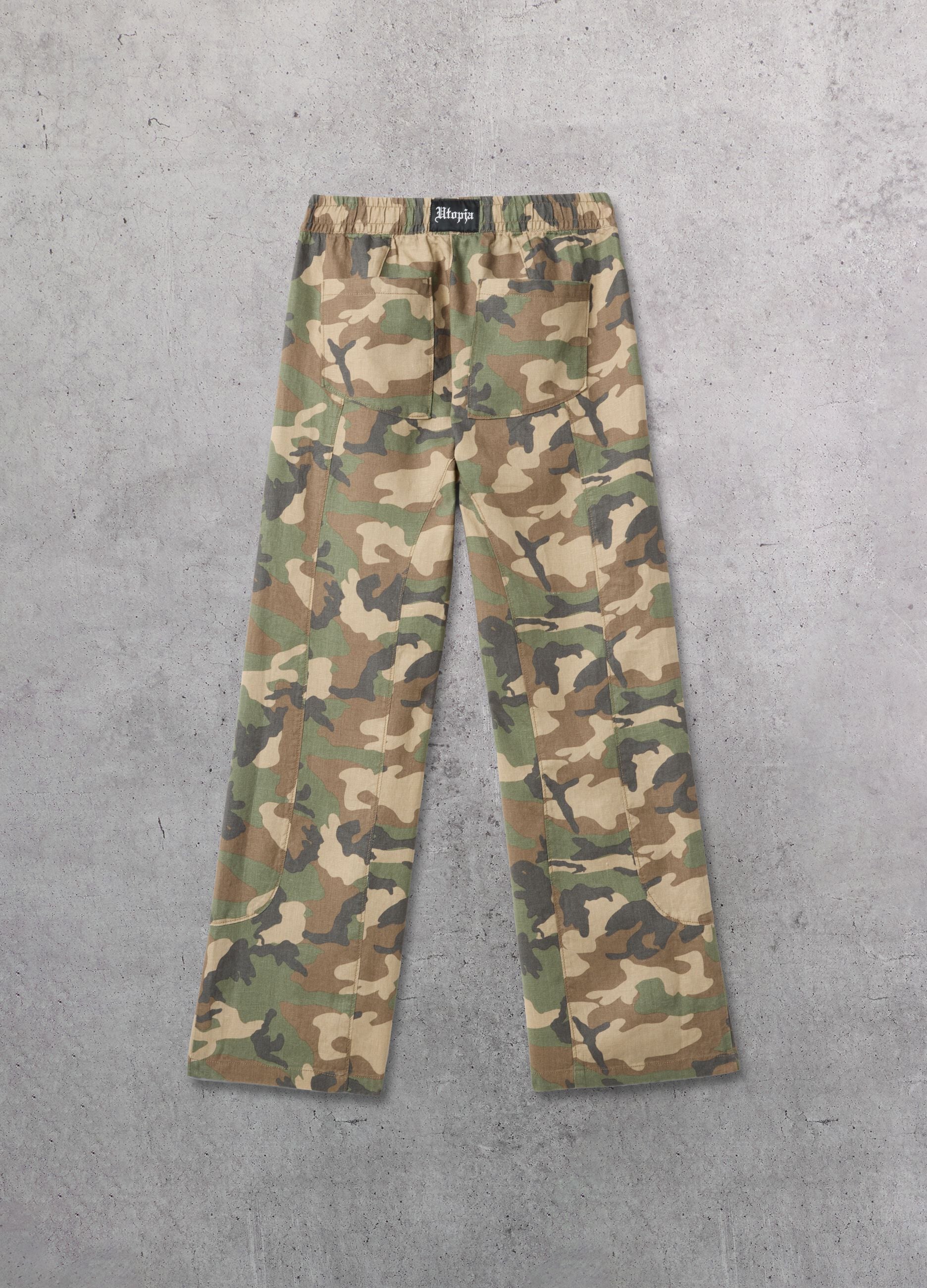 100% Linen Wide-Leg Camo Trousers