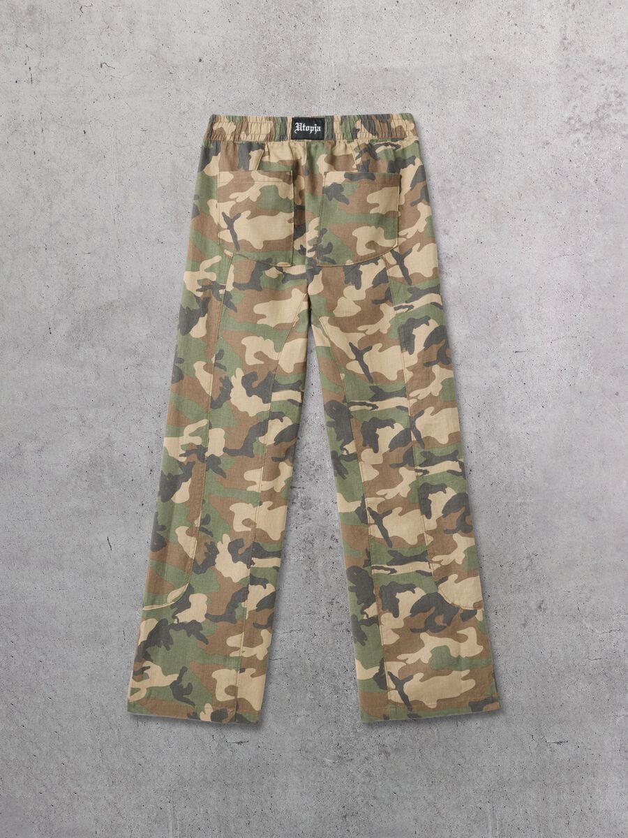 100% Linen Wide Leg Pants Camo_6