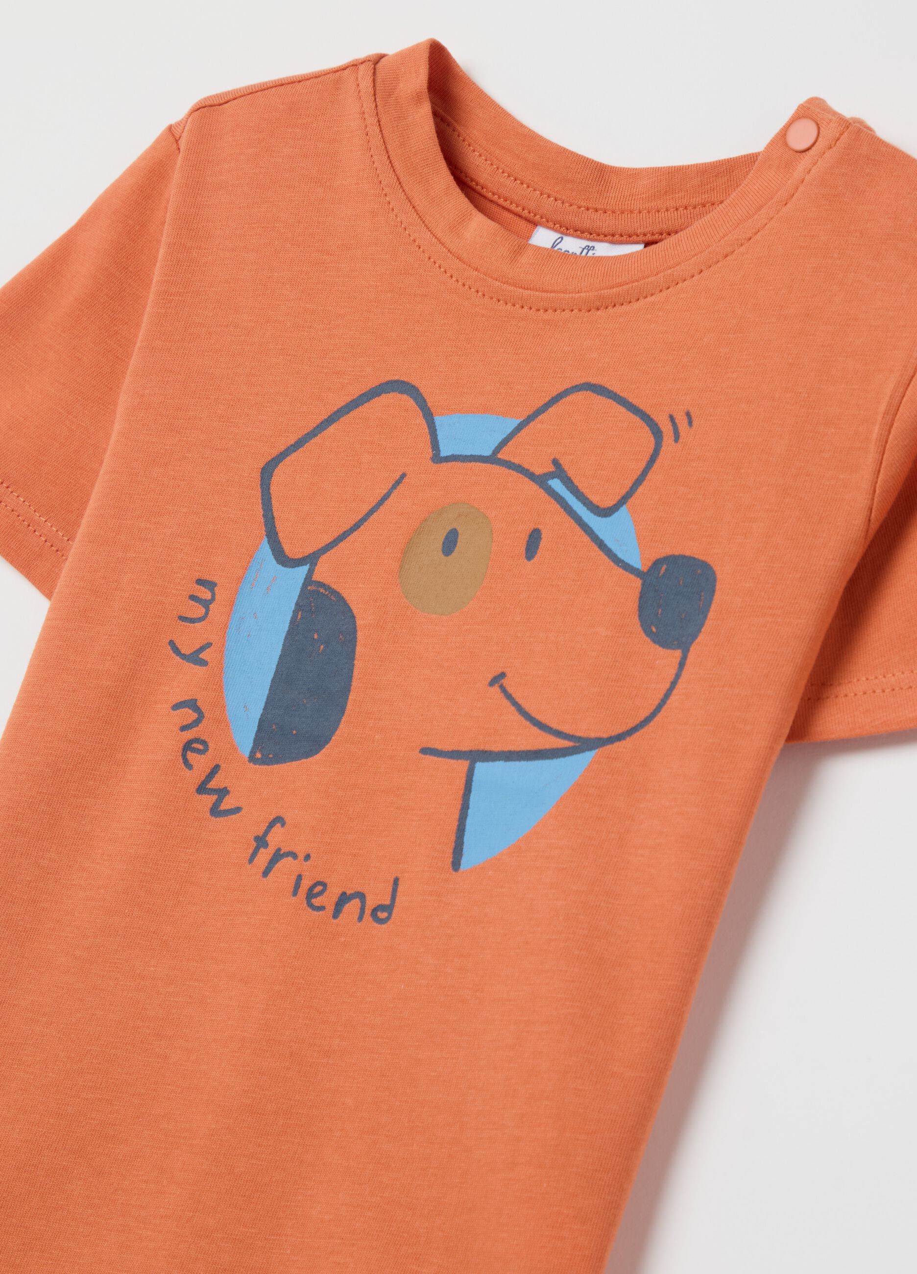 Cotton T-shirt with "My new friend" puppy print