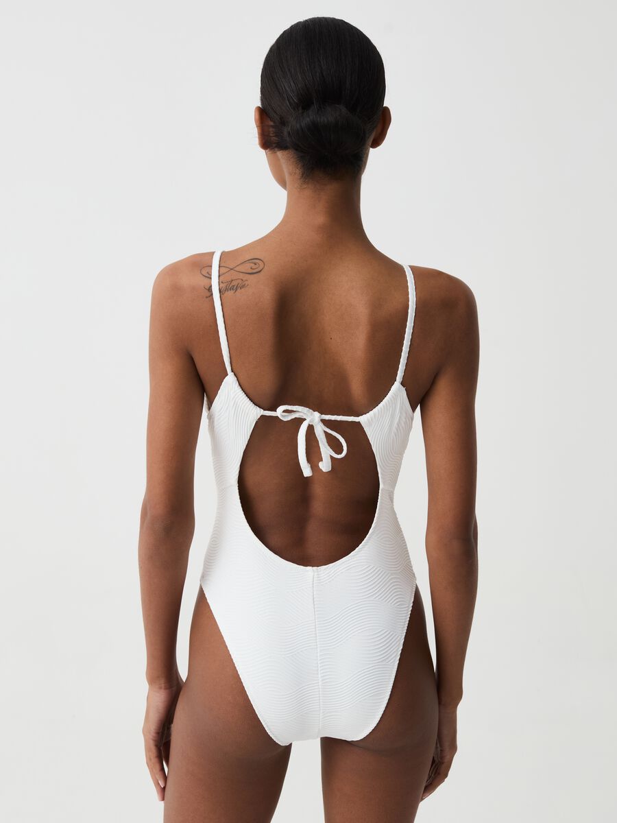One-piece swimsuit with wave design_2