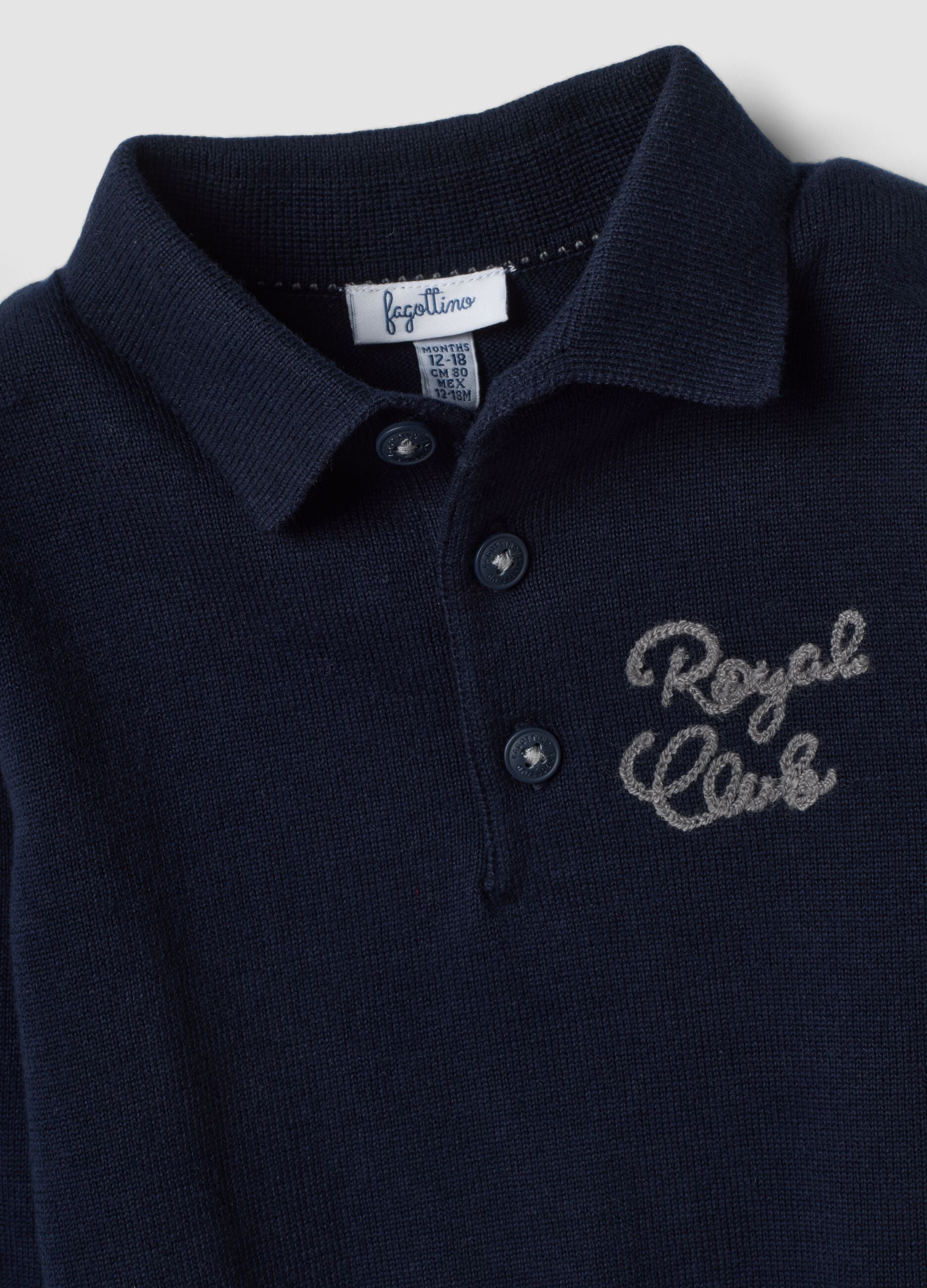 Blue long-sleeved pure cotton polo shirt