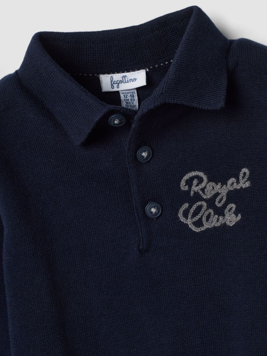 Blue long-sleeved pure cotton polo shirt_2