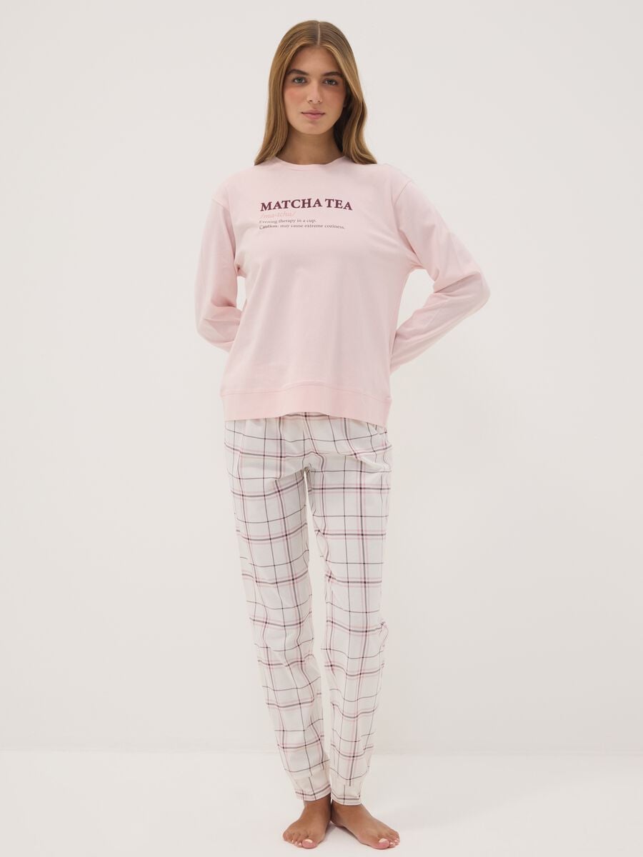 Pink crew-neck pyjamas in pure organic cotton_0