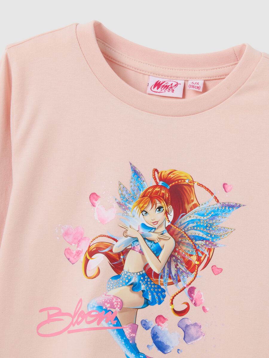 T-shirt da bambina in cotone elasticizzato rosa regular fit con stampa_2