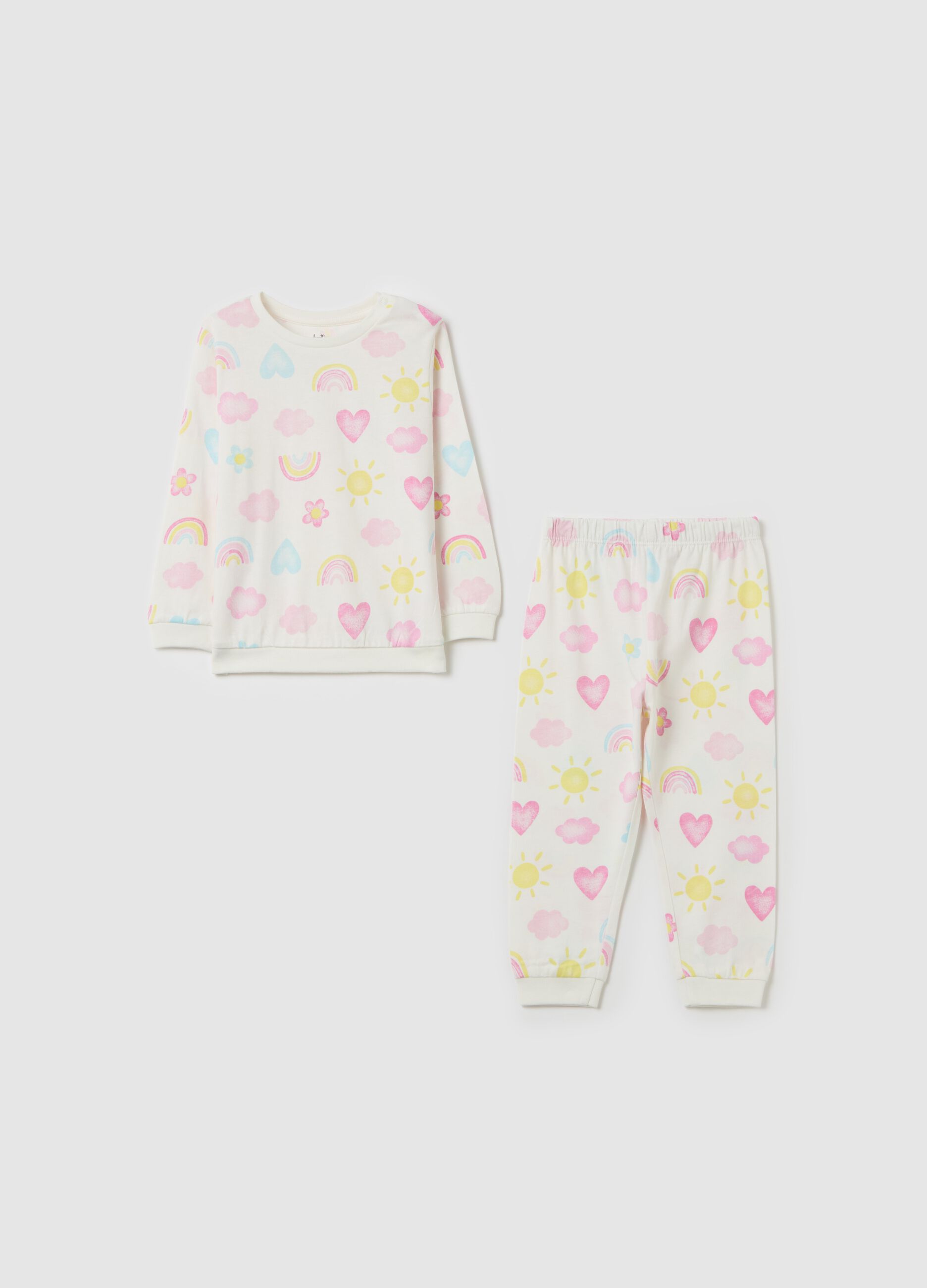 Organic cotton pyjamas with sun and hearts print