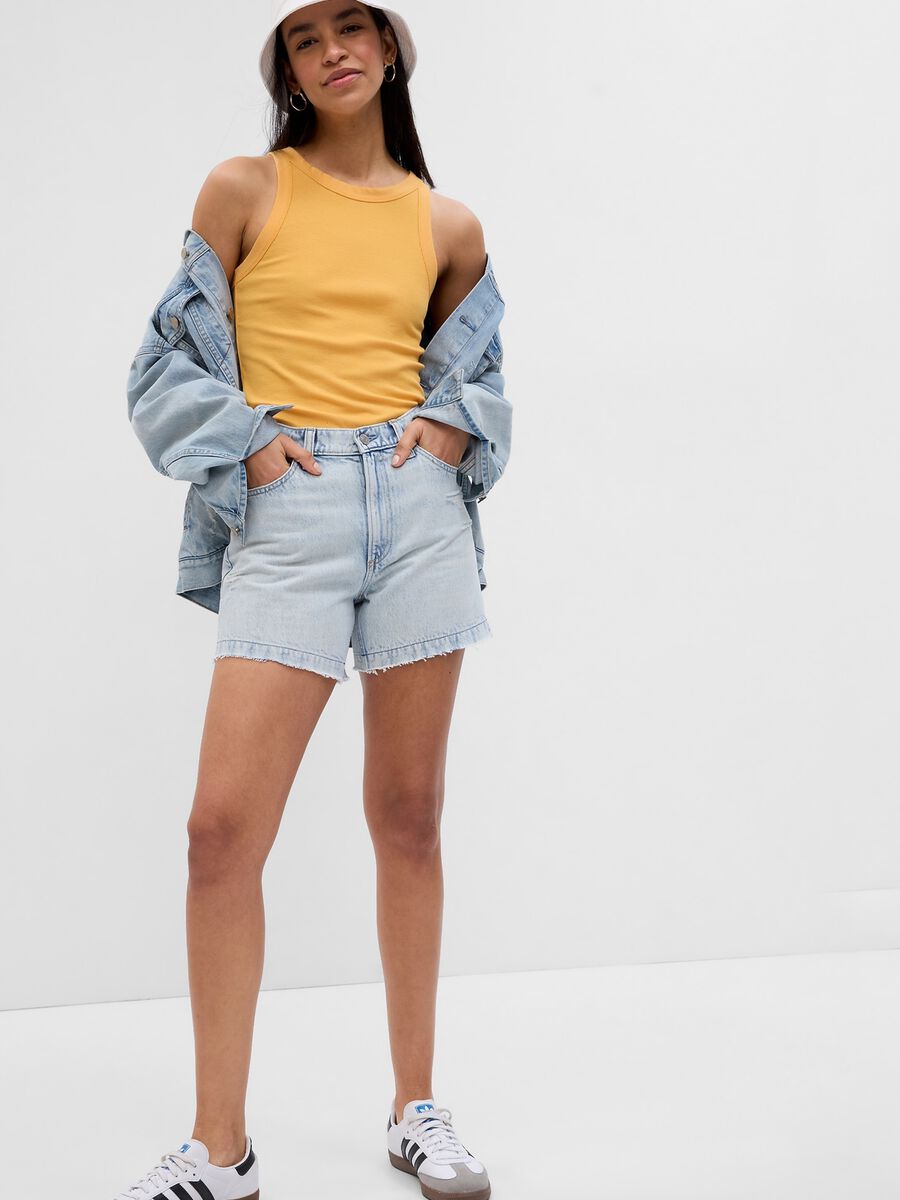 Shorts in denim a vita alta_0