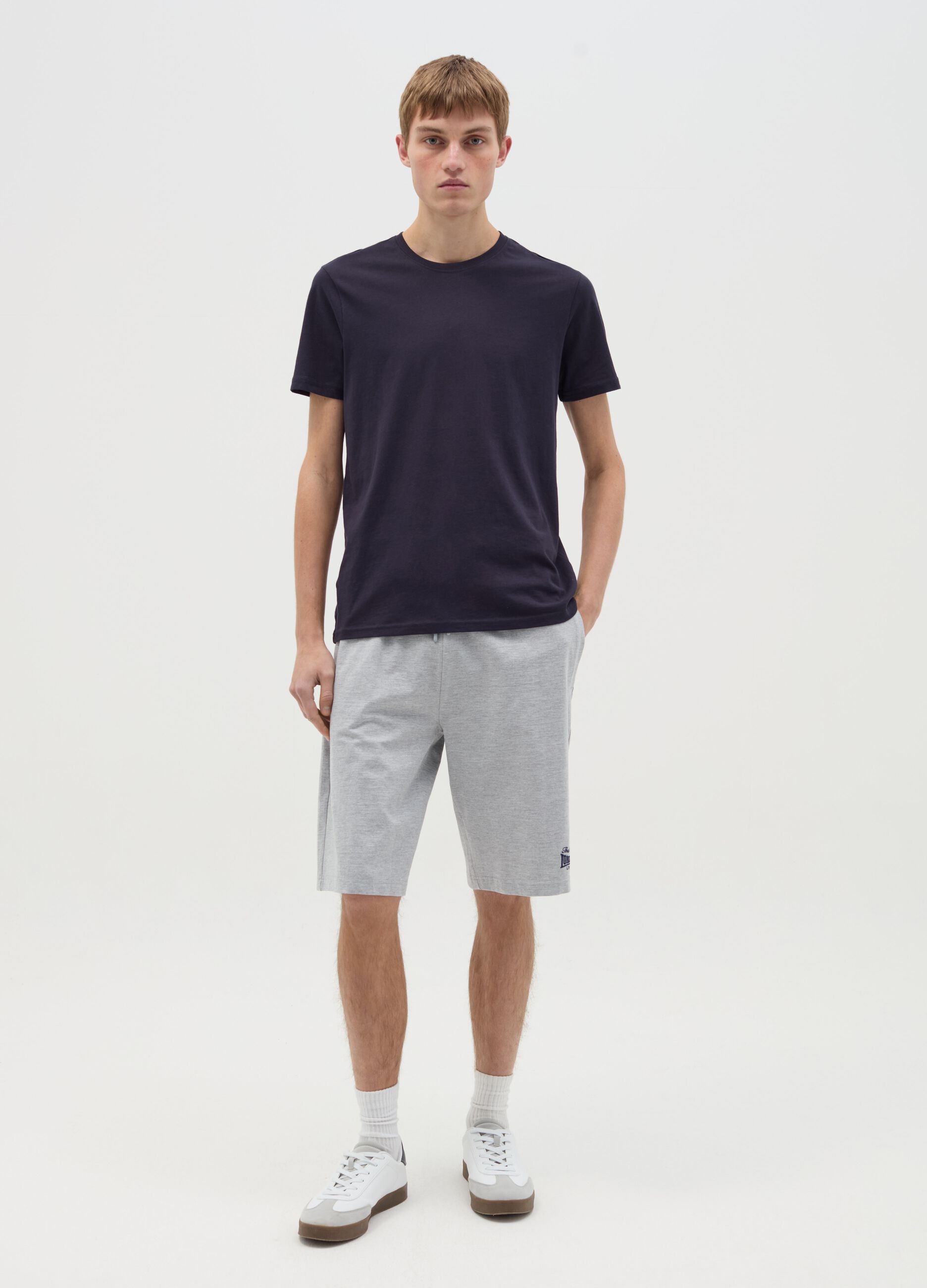Fleece Bermuda shorts with logo embroidery