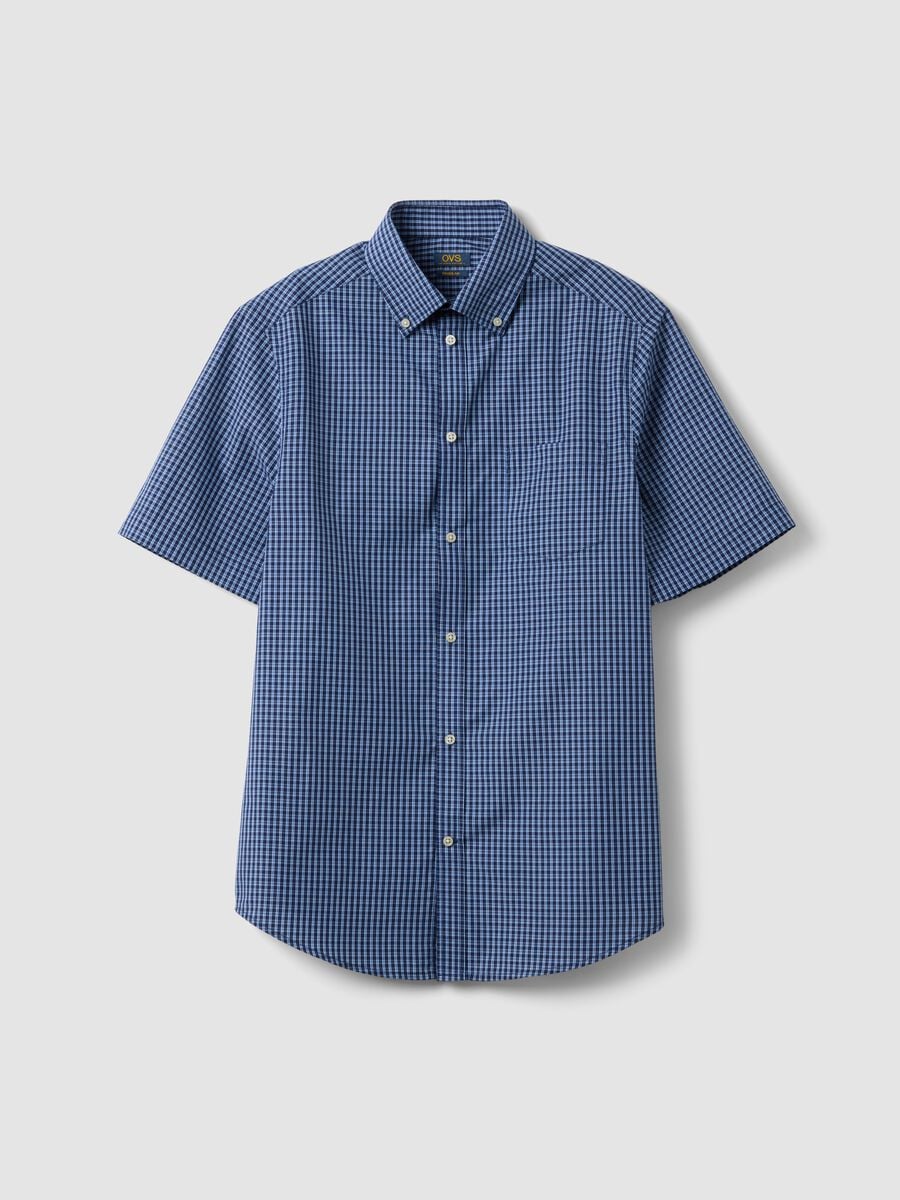 Camicia blu a quadri a maniche corte_4