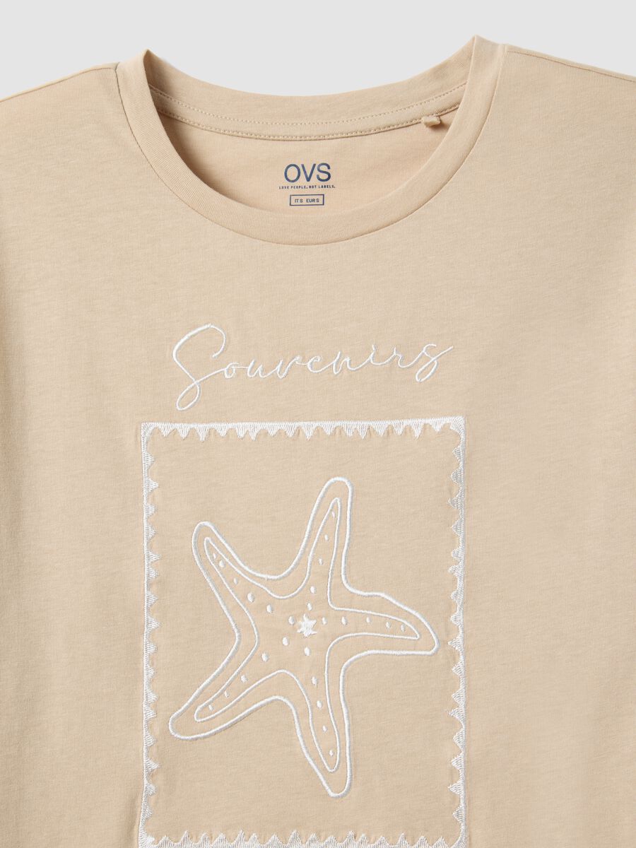Beige pure cotton regular fit t-shirt with embroidery_5