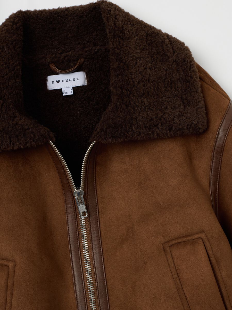 Brown jacket with zip in stretch fabric_5