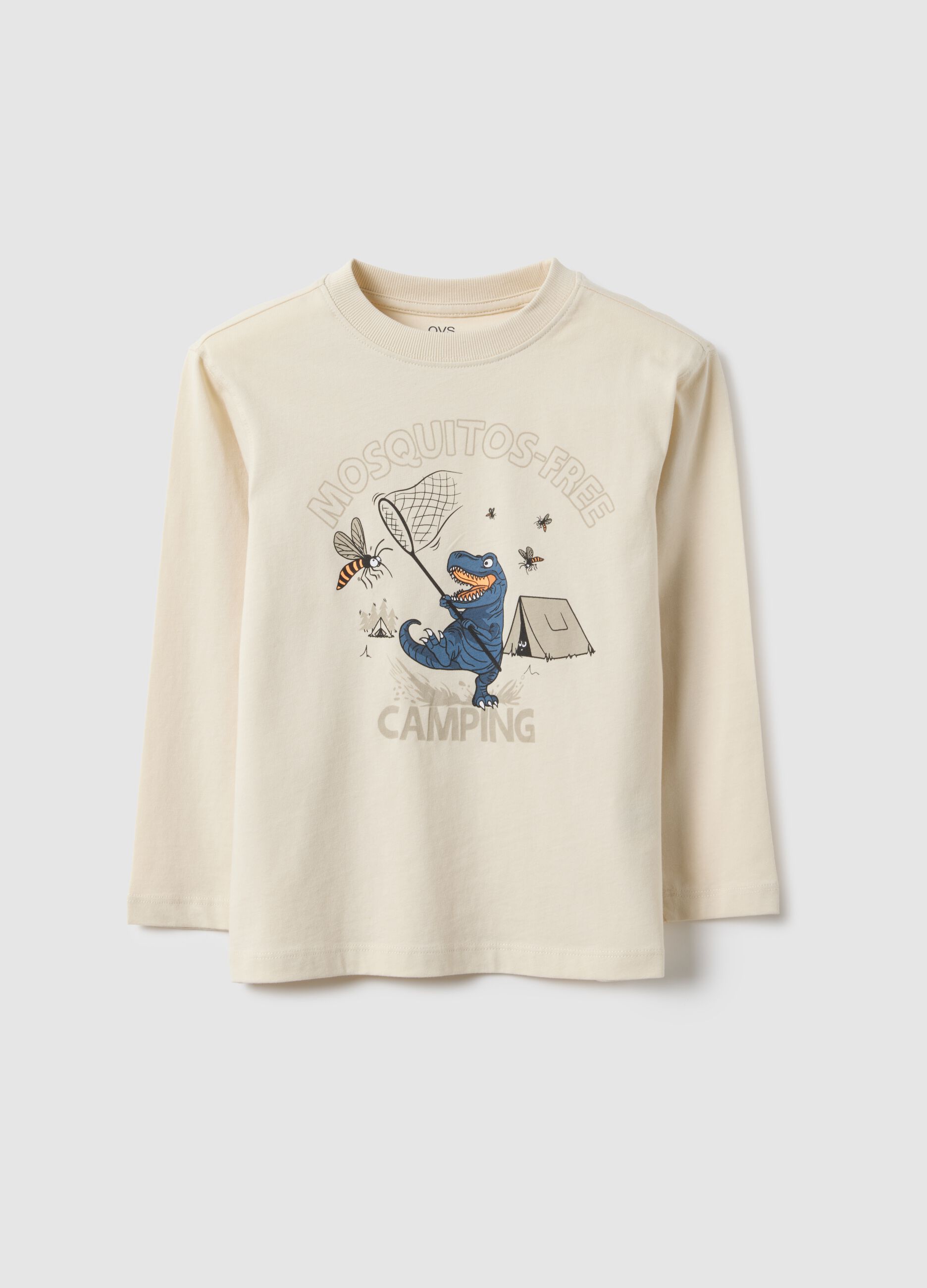 Children's beige pure cotton regular fit T-shirt with print