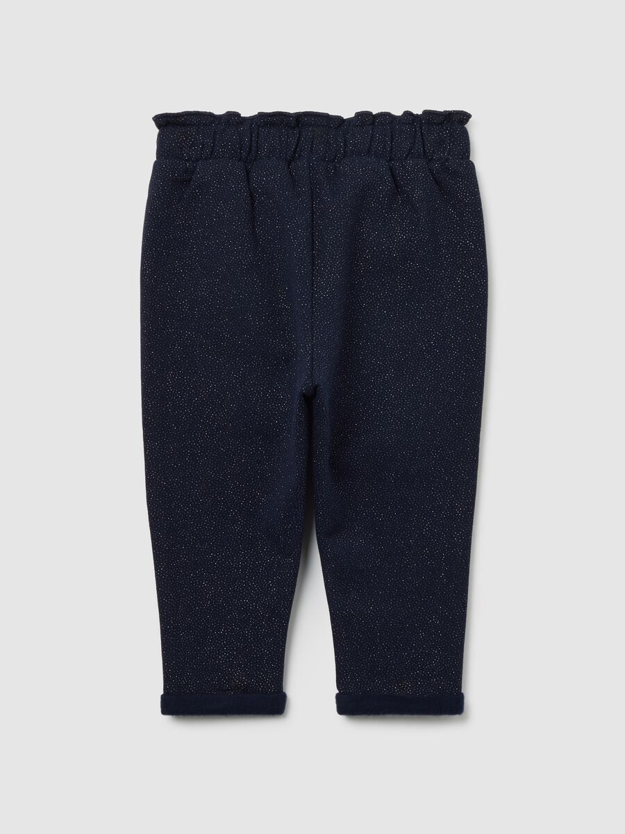 Pantaloni da bimba in cotone elasticizzato blu regular fit con glitter_1