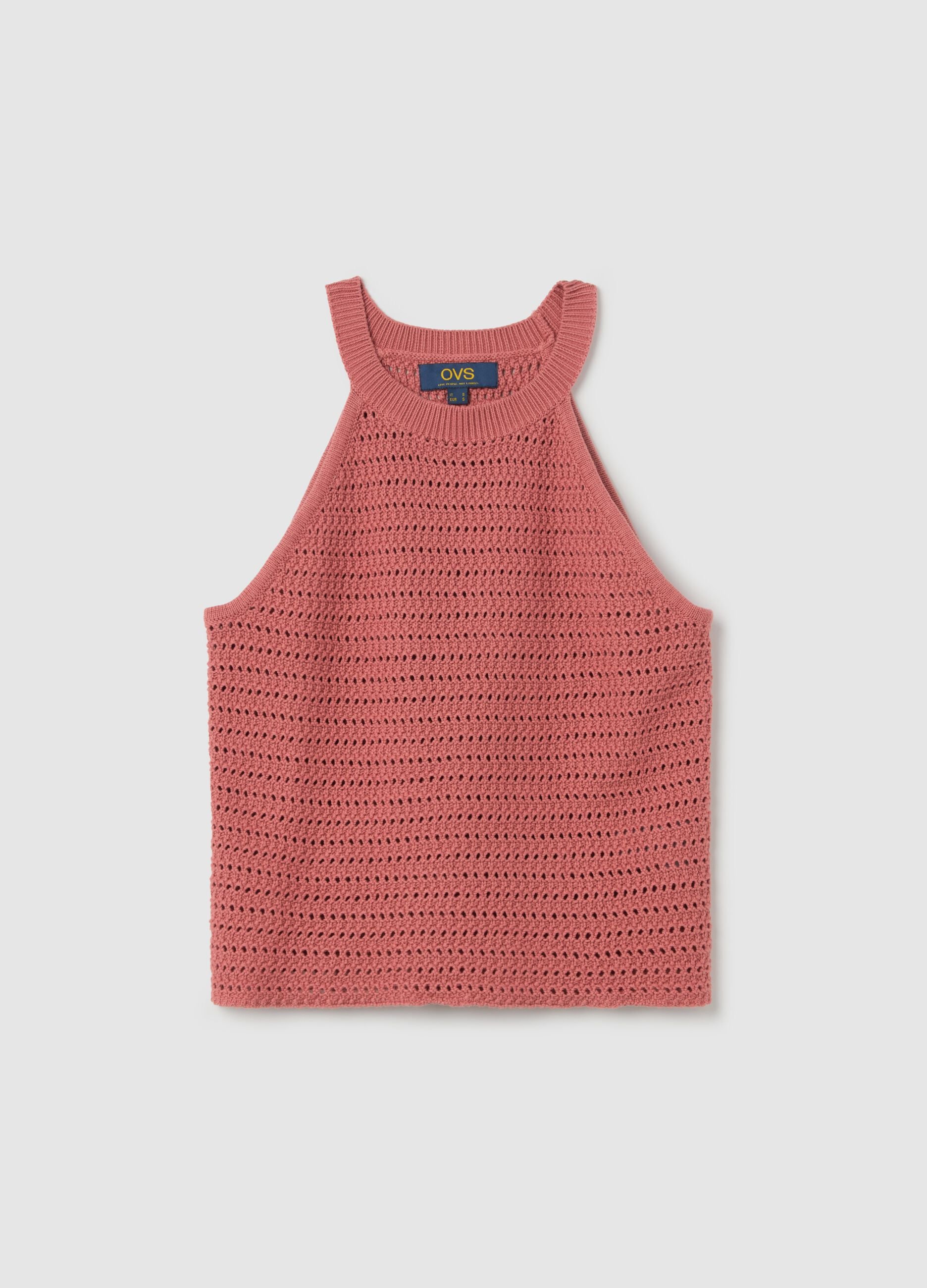 Pink openwork top with halter neck