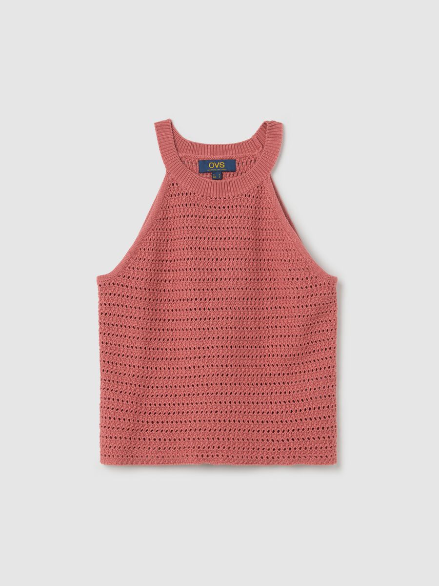 Pink openwork top with halter neck_4