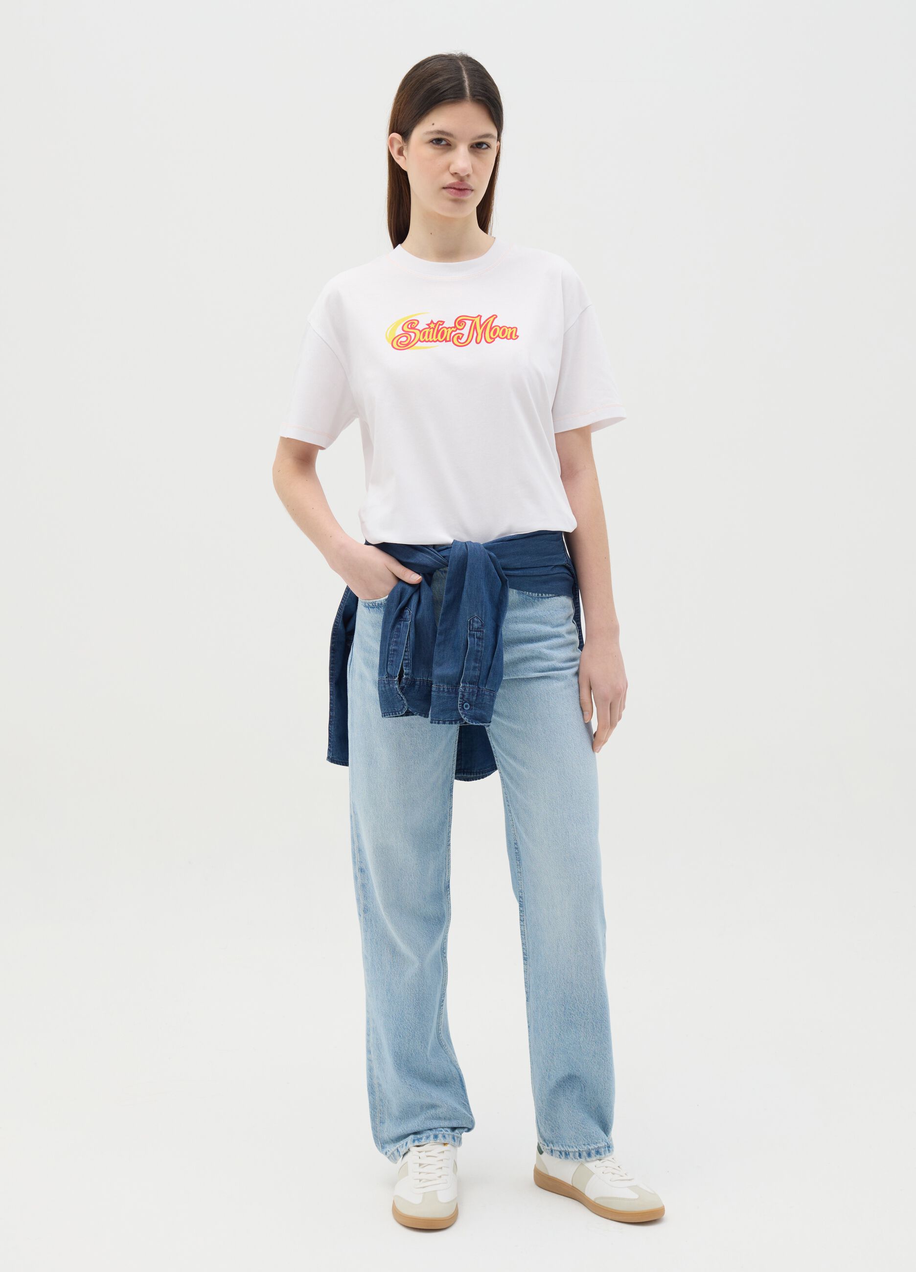 White cotton T-shirt with Sailor Moon print