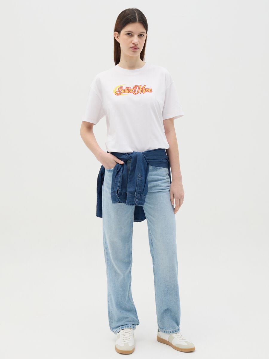 White cotton T-shirt with Sailor Moon print_1