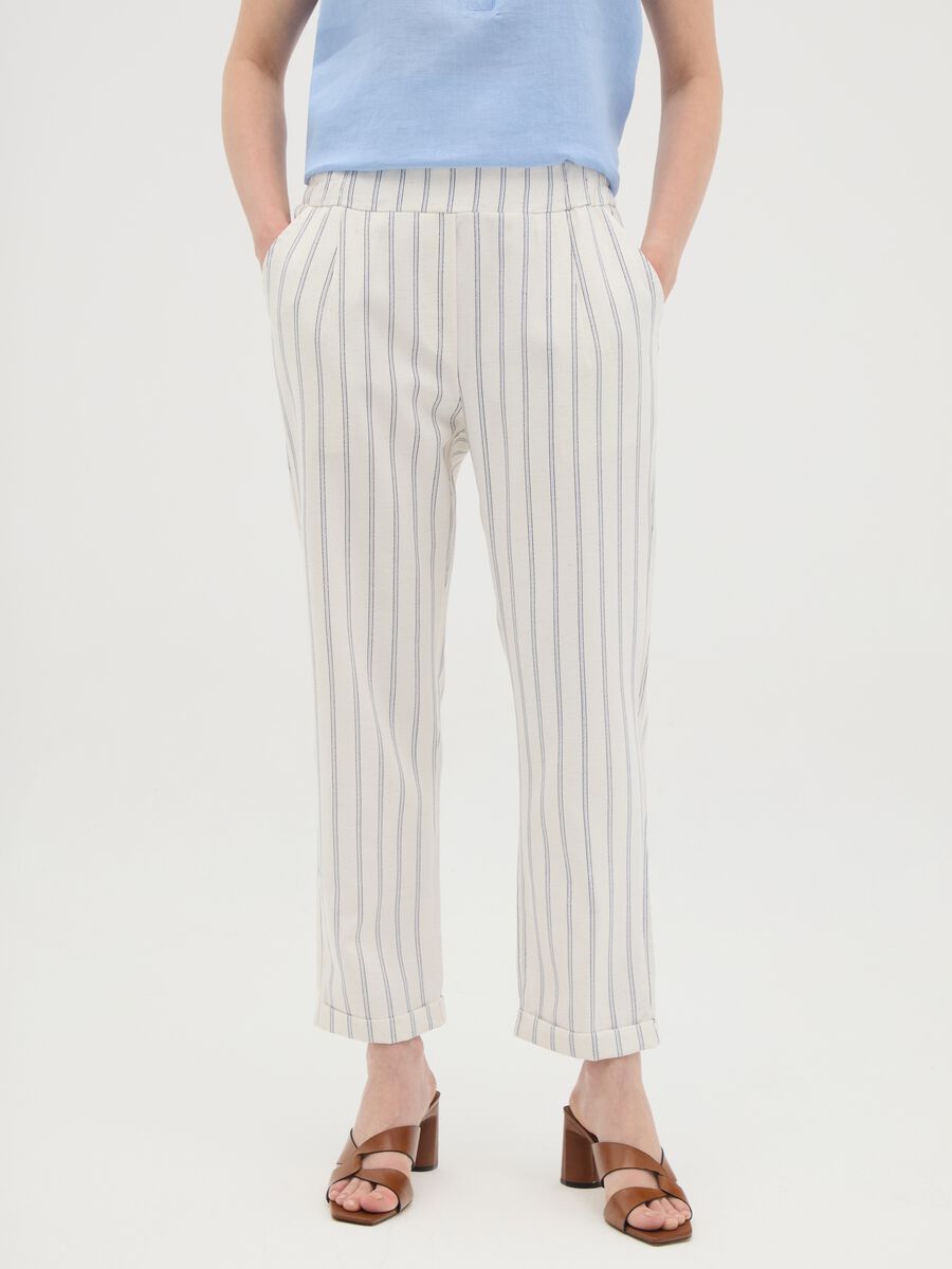 Women's multicolour linen blend trousers regular fit_1