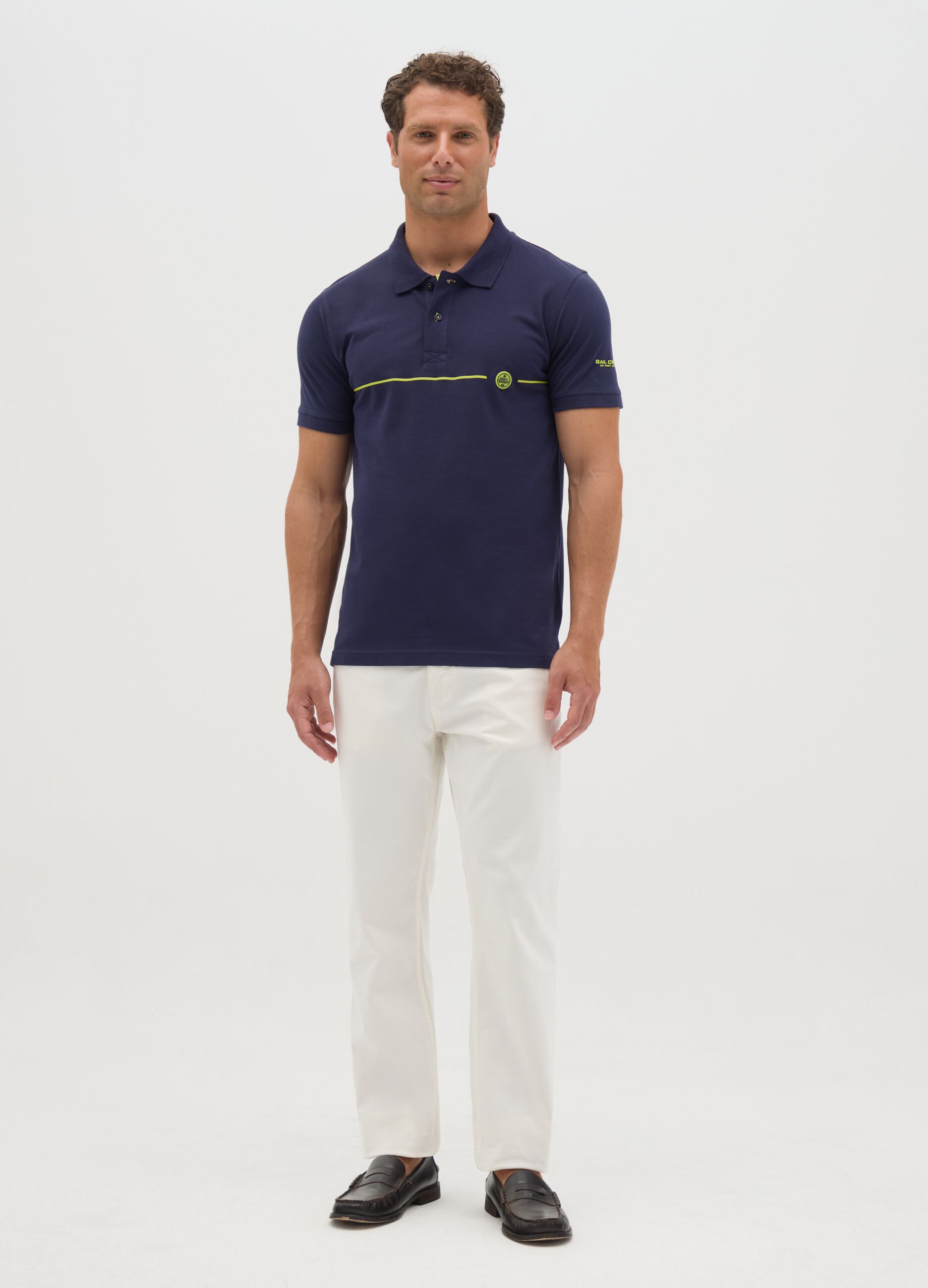 Polo da uomo in puro cotone blu navy