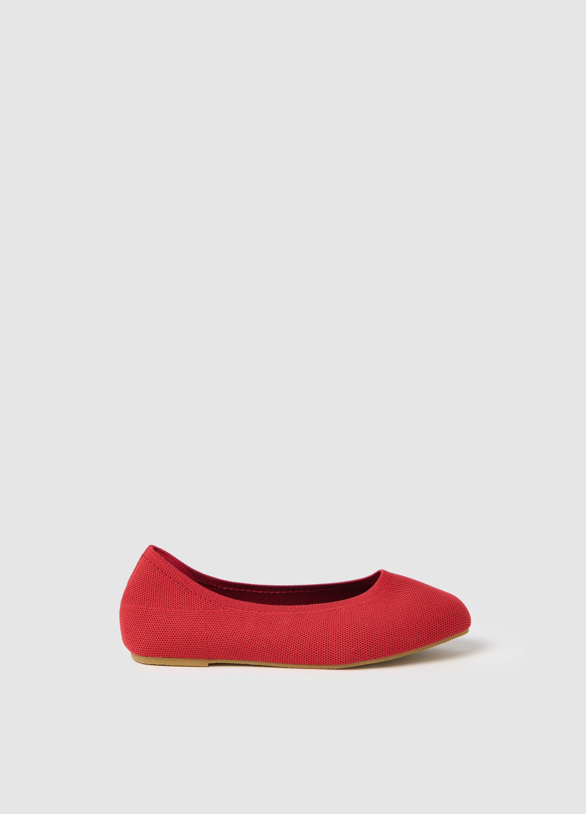 Ovs Red Mesh Fabric Ballet Flats