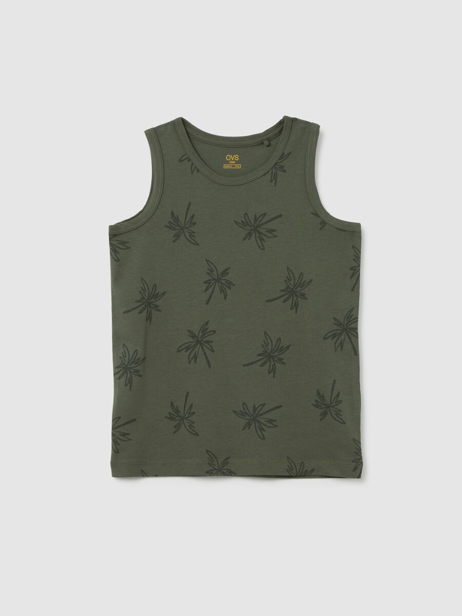 Canotta da bambino in puro cotone verde regular fit con stampa_0
