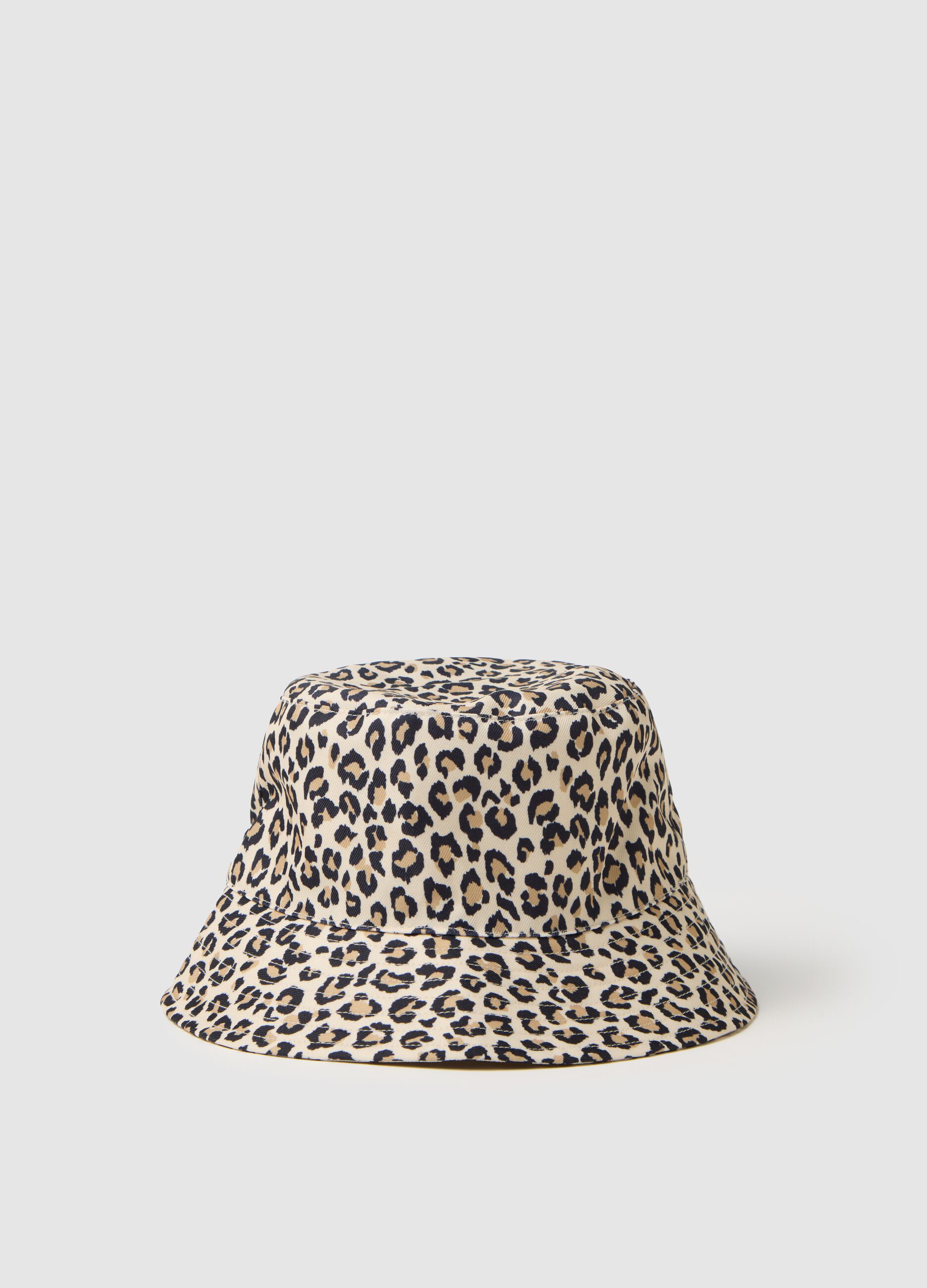 Leopard Print Bucket Hat in Mixed Fabric