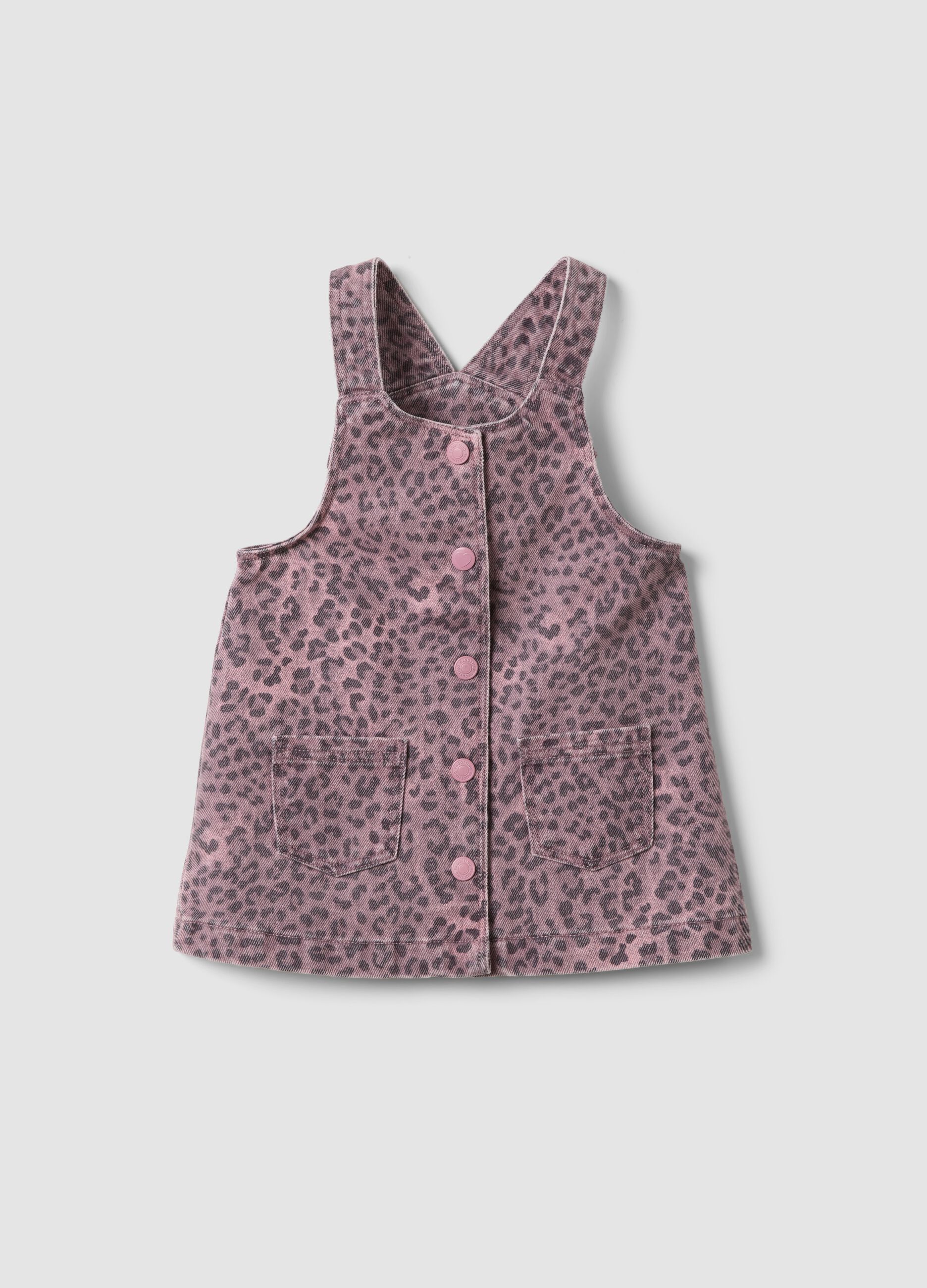 Pink wide-fit pure cotton animal print dress for baby girl