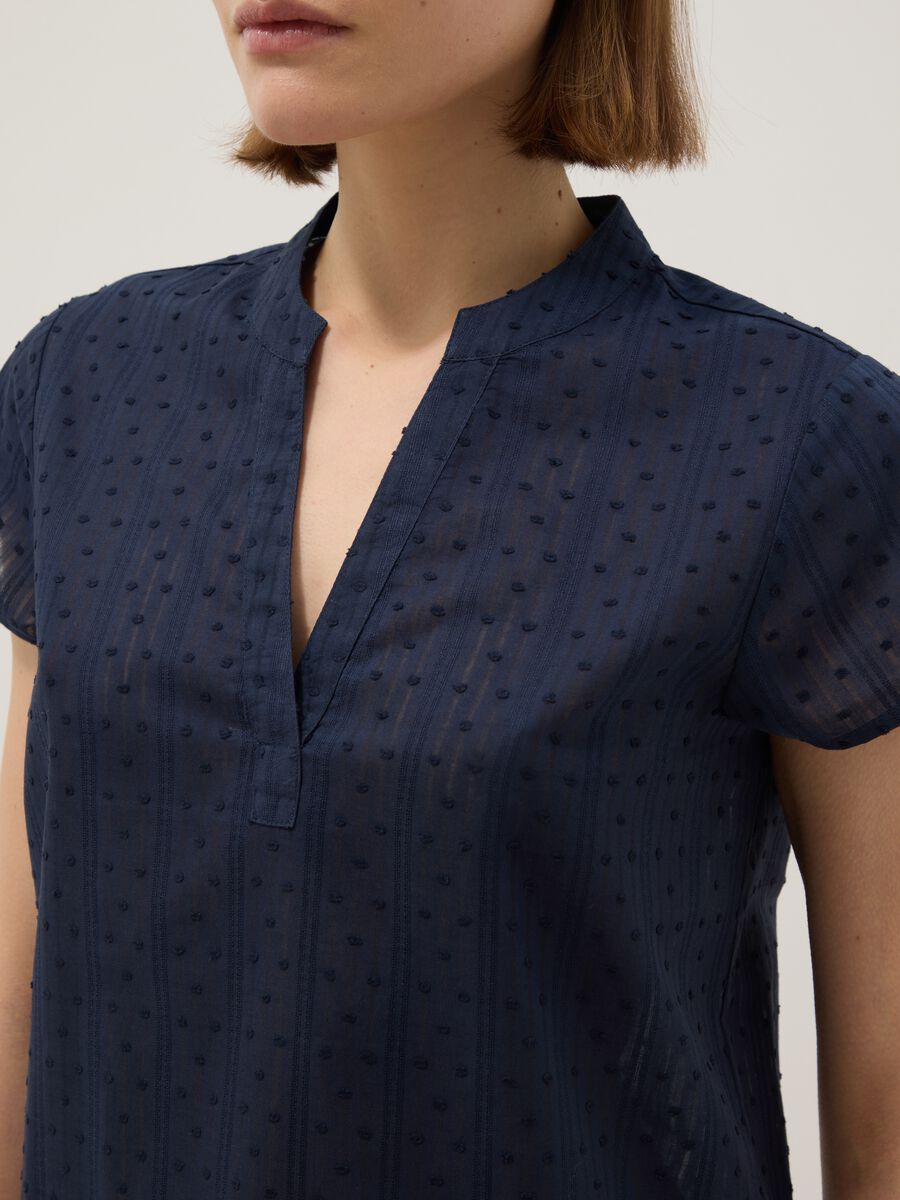 Blue pure cotton regular fit blouse with deep V transparency_3