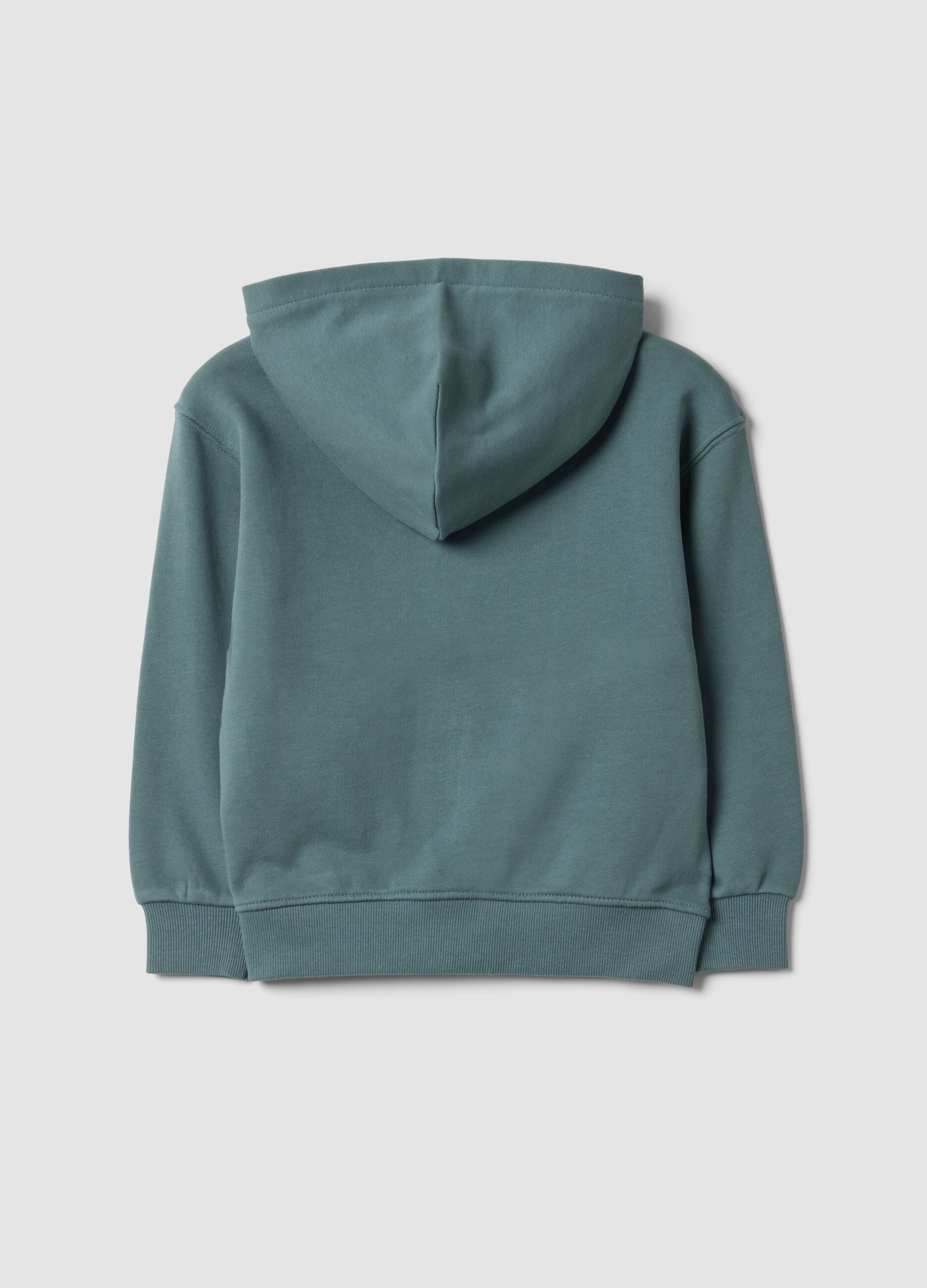 Green organic cotton hooded sweatshirt, oversized fit, for boys