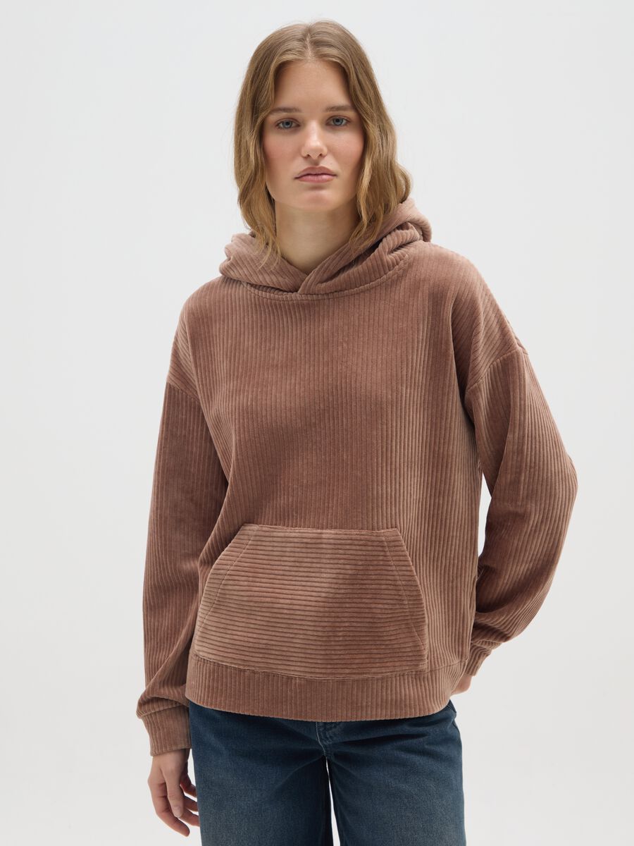 Brown cotton blend hoodie with regular fit_0