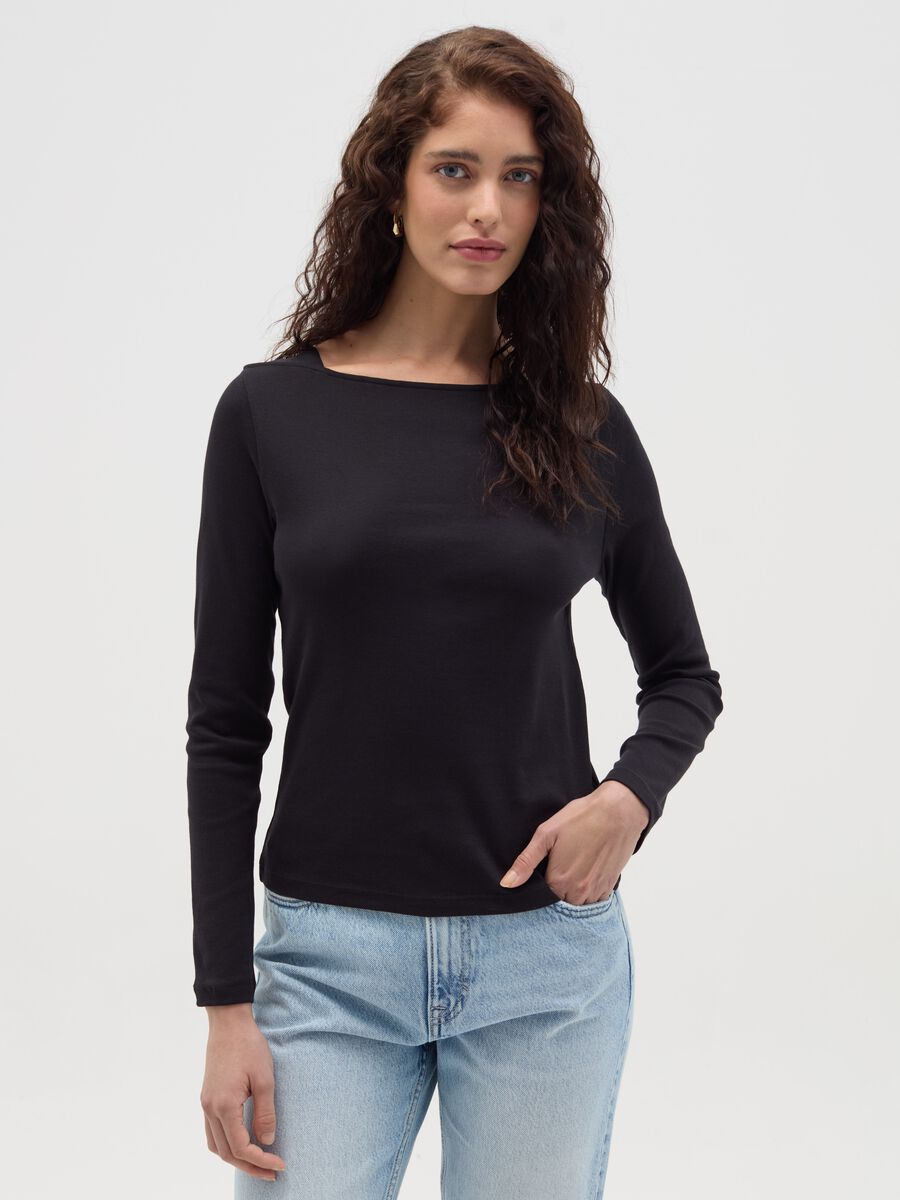 Long-sleeved T-shirt with boat neck_0