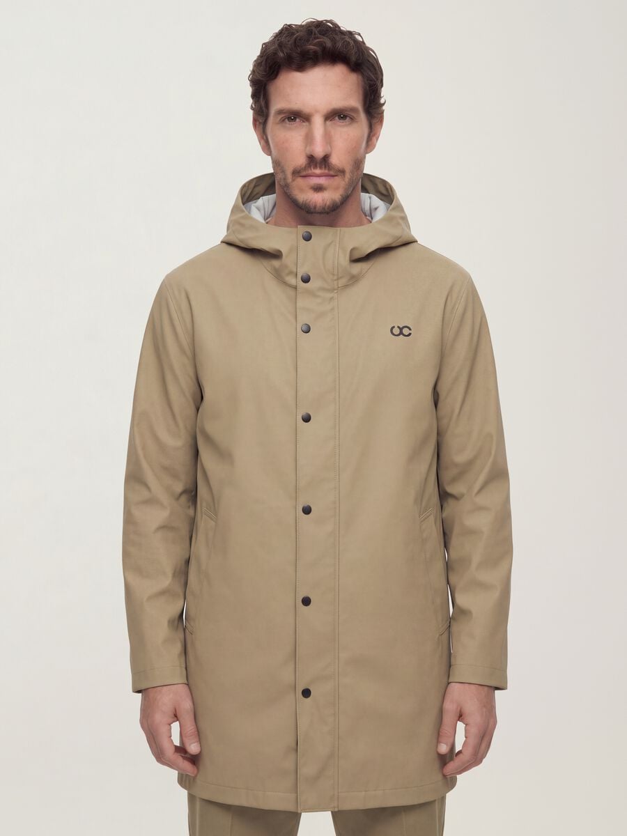 Impermeabile beige regular fit con zip_0
