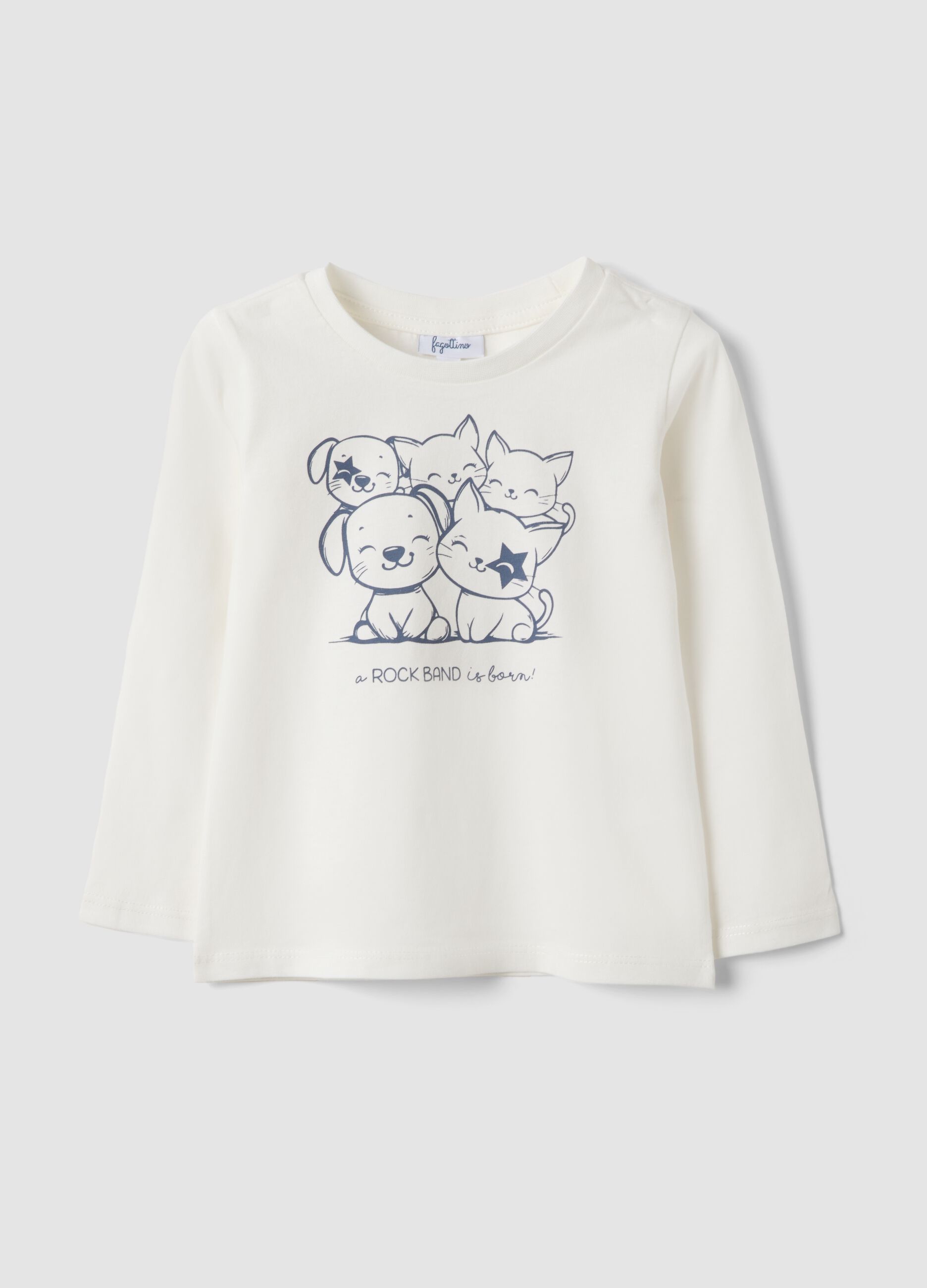 Maglietta bianca in puro cotone organico con stampa animaletti per bimba