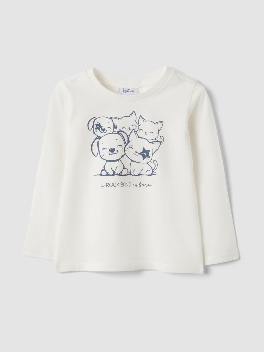 White organic cotton T-shirt with cute animal print for baby girl_0