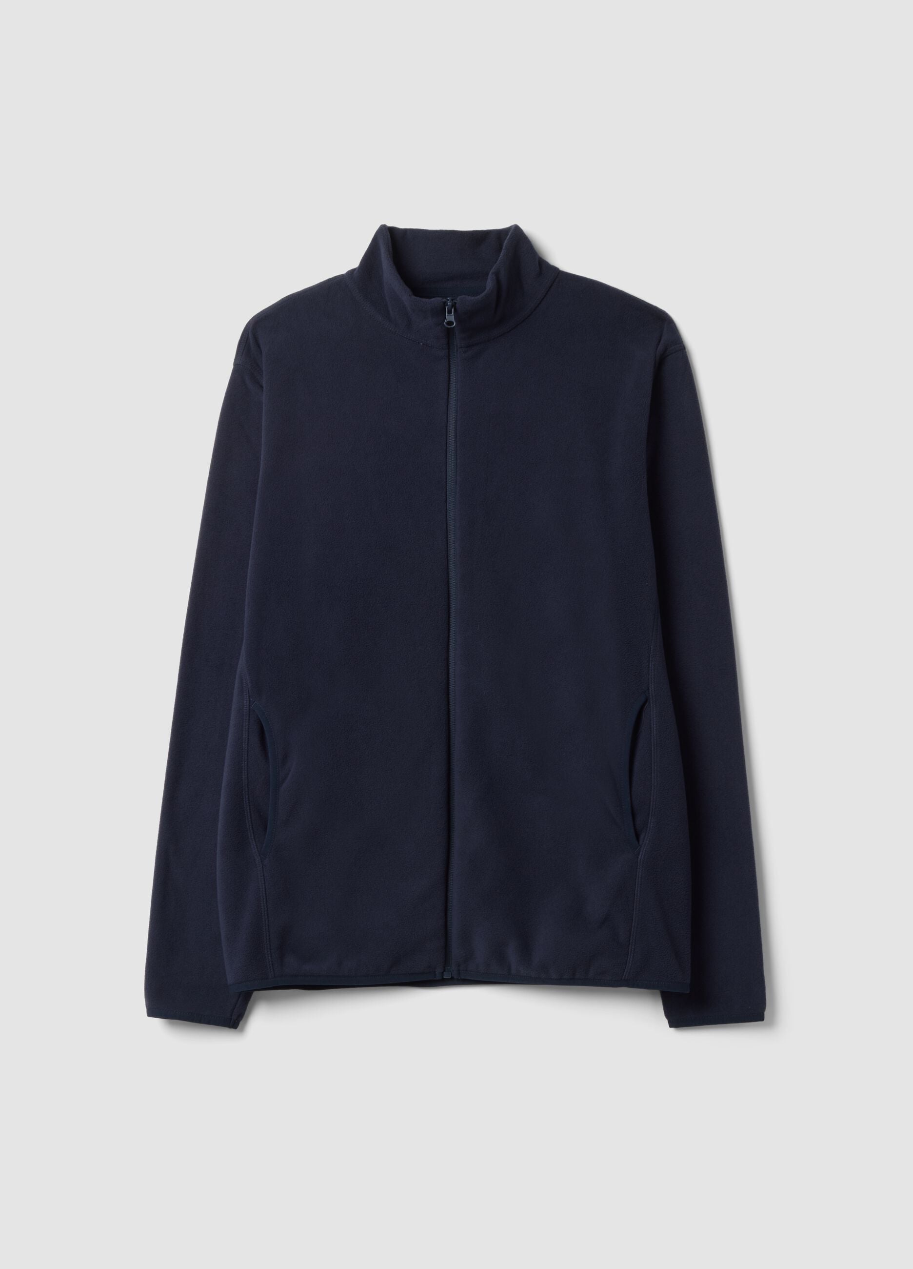 Felpa blu con colletto e zip regular fit in pile