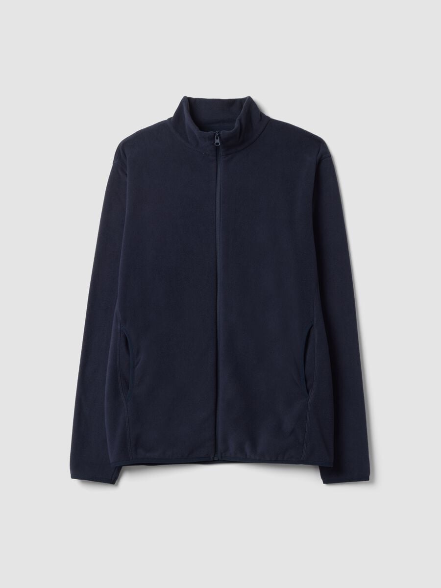 Felpa blu con colletto e zip regular fit in pile_0