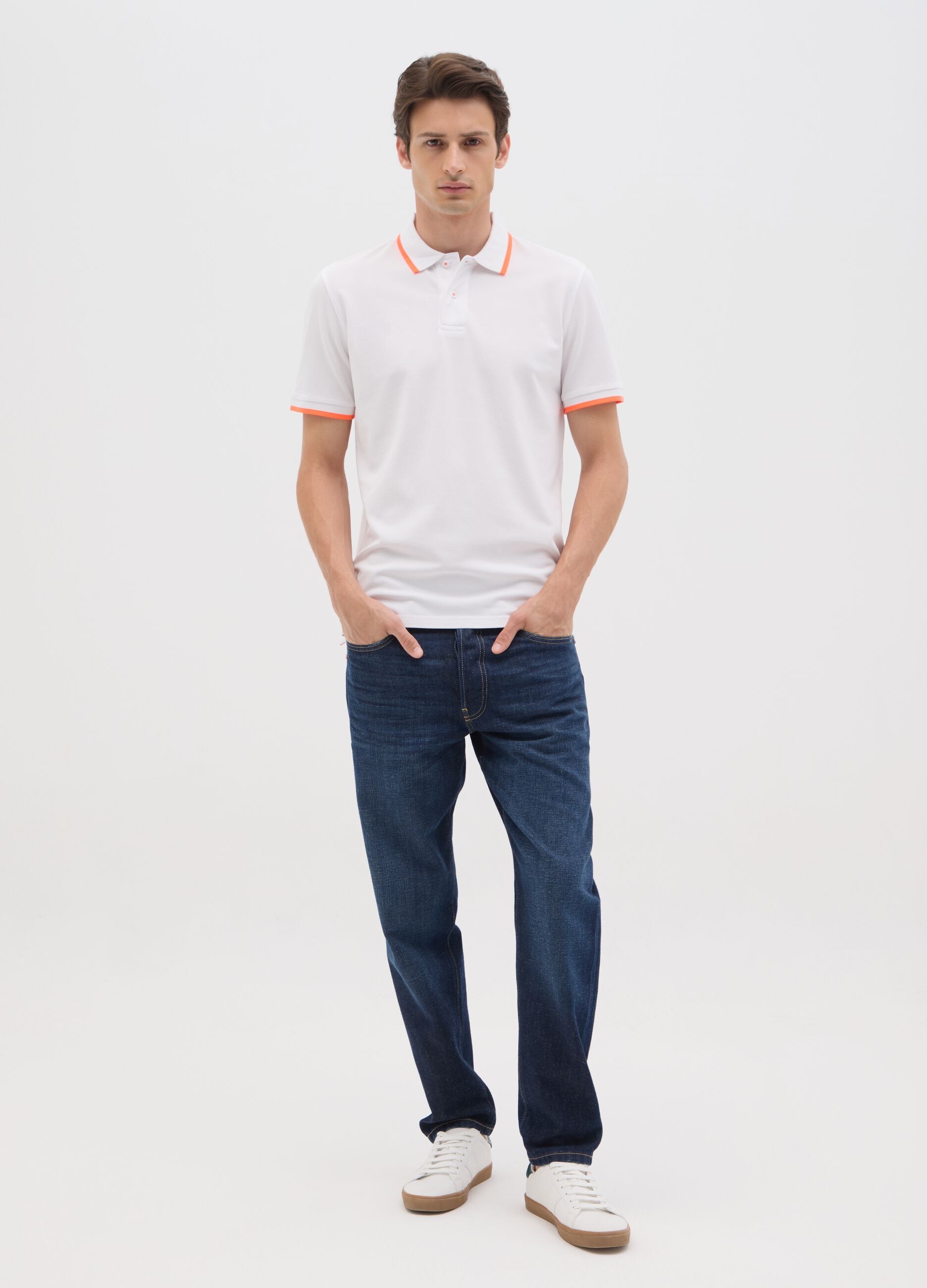Men’s multicoloured polo shirt in stretch cotton with regular fit