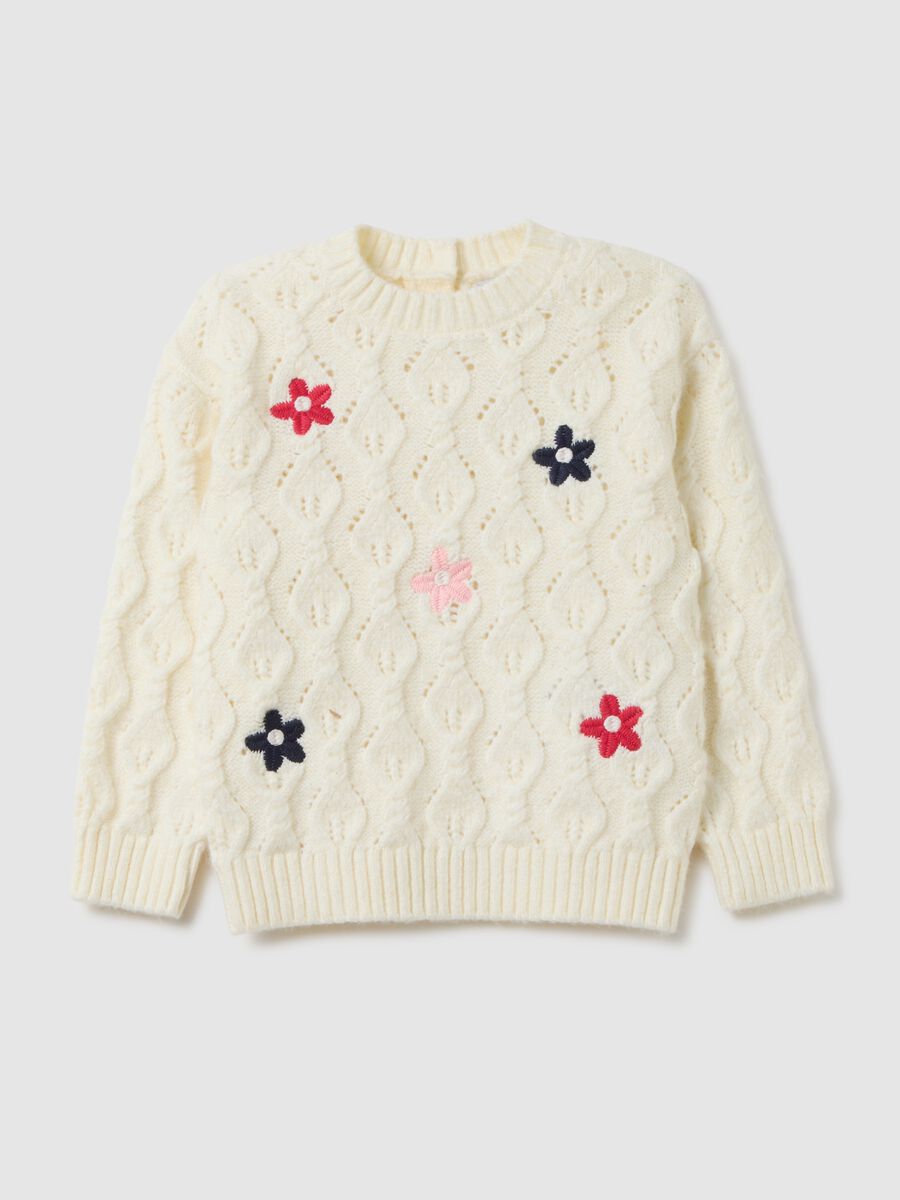 Baby girl's white mix regular fit sweater_0