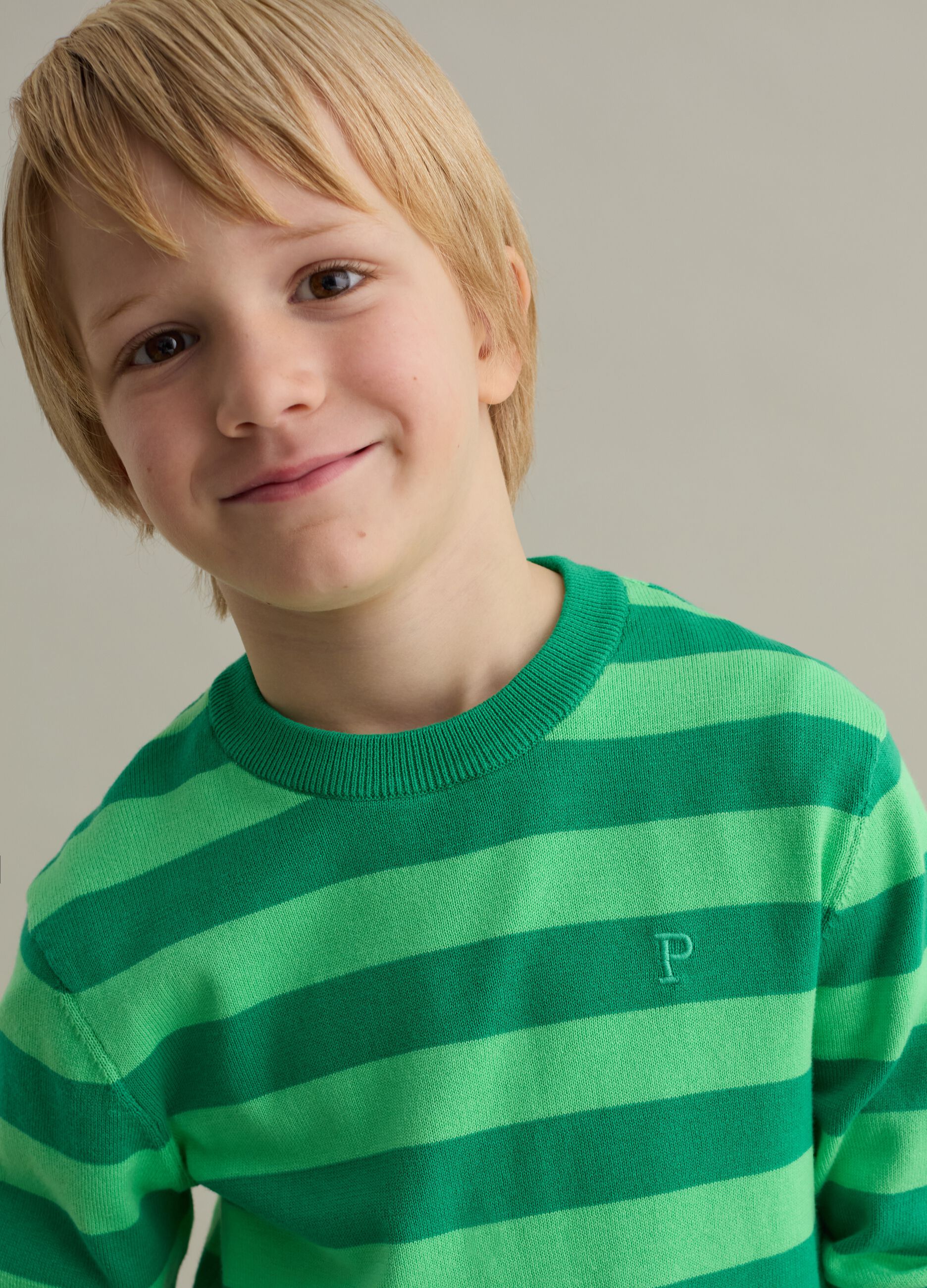 Striped cotton pullover with embroidered logo