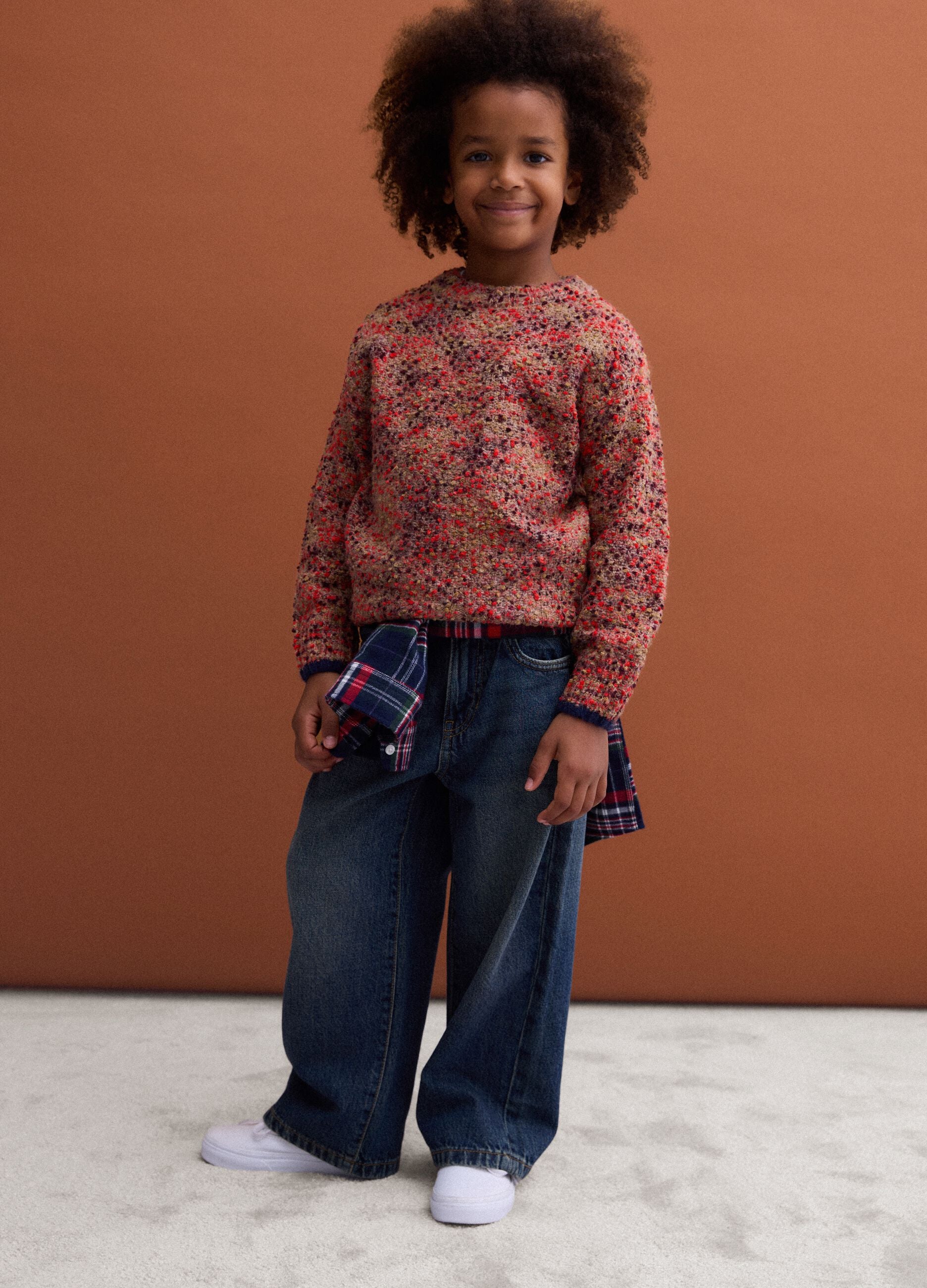 Multicoloured crew-neck jumper in wool and alpaca blend